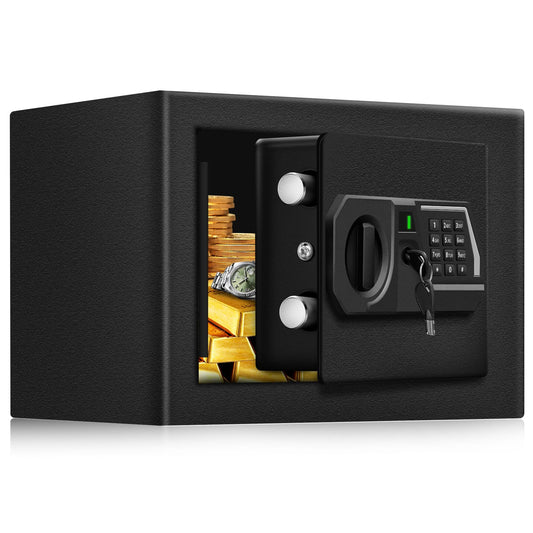 TOTOY Small Personal Safe Box 0.5 Cu Ft- Electronic Digital Security Safe Steel Construction Hidden with Key Lock, Wall or Cabinet Safety Box for Home Office Hotel Business Jewelry Gun Cash Money