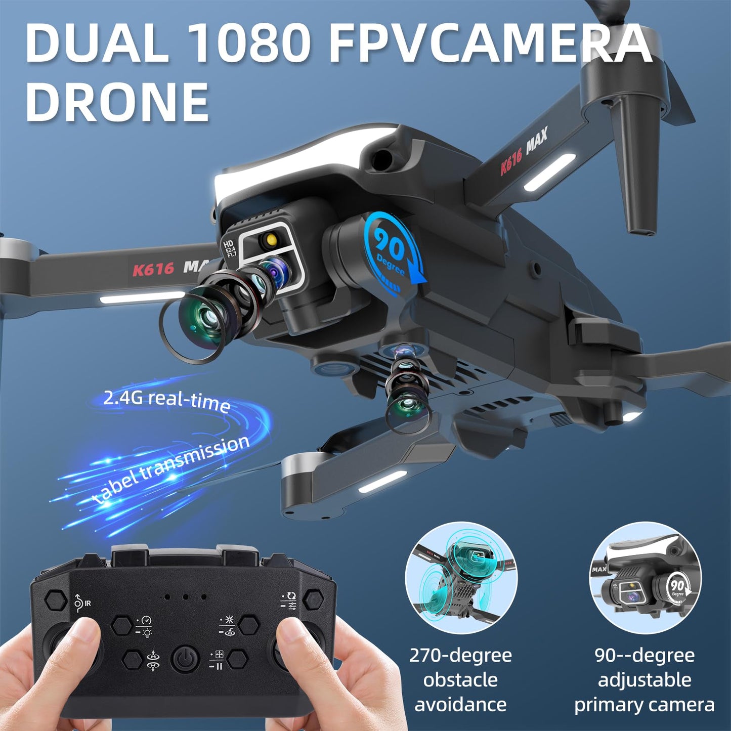 Drone with Camera for Beginner,Brushless Motor 1080P HD Drones for Adult&Kids, Drone with Optical Flow Localization, Altitude Hold, RC Quadcopters Drone with Obstacle Avoidance &One Key Take Off/Land(2 1800mAh battery)