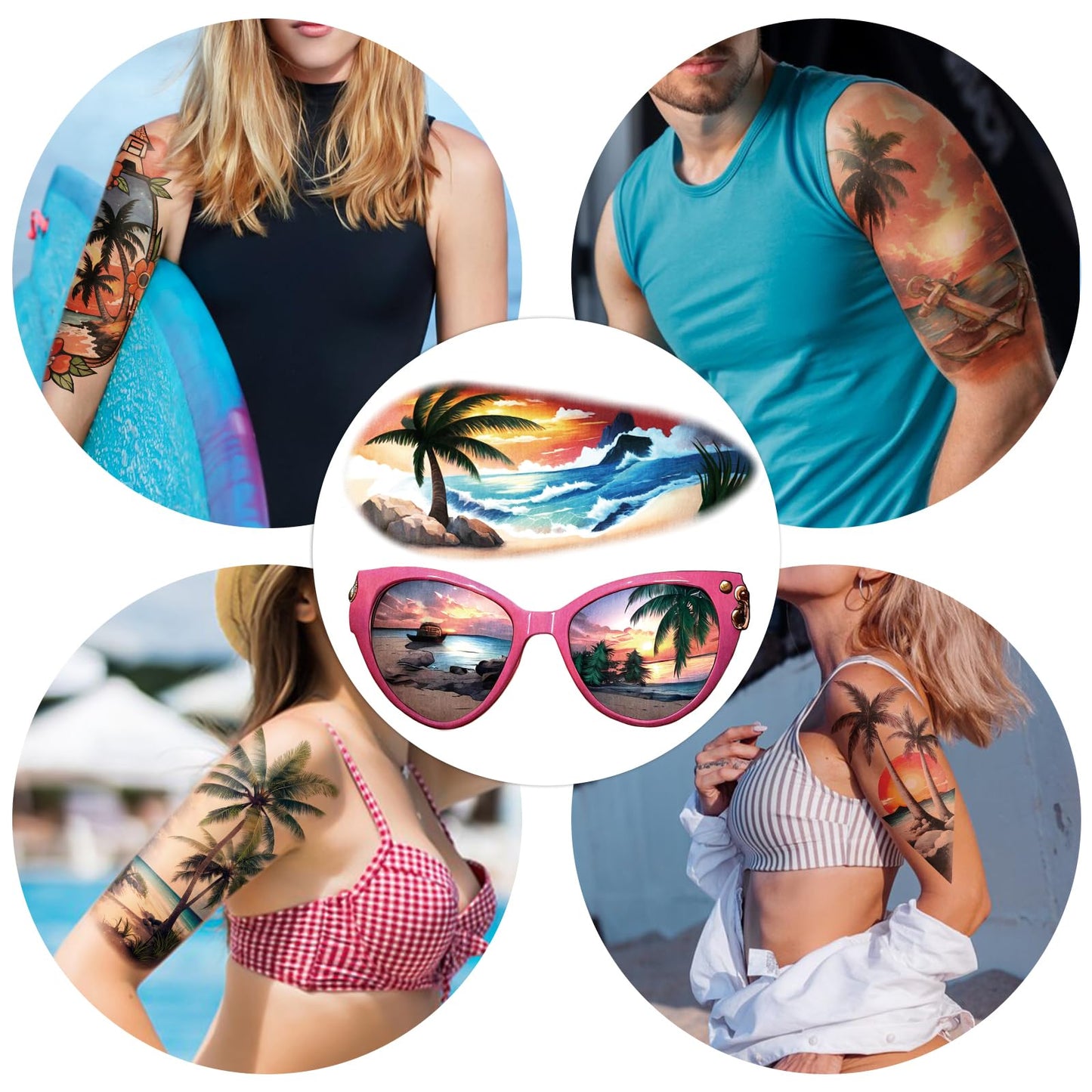 77 Sheets Temporary Tattoo for Women and Men, 17 Sheets Half Arm Beach Flower Skull Sunset Fake Tattoos, 60 Sheets Holiday Ocean Tiny for Adults Kids Body Tattoos Stickers Waterproof Realistic