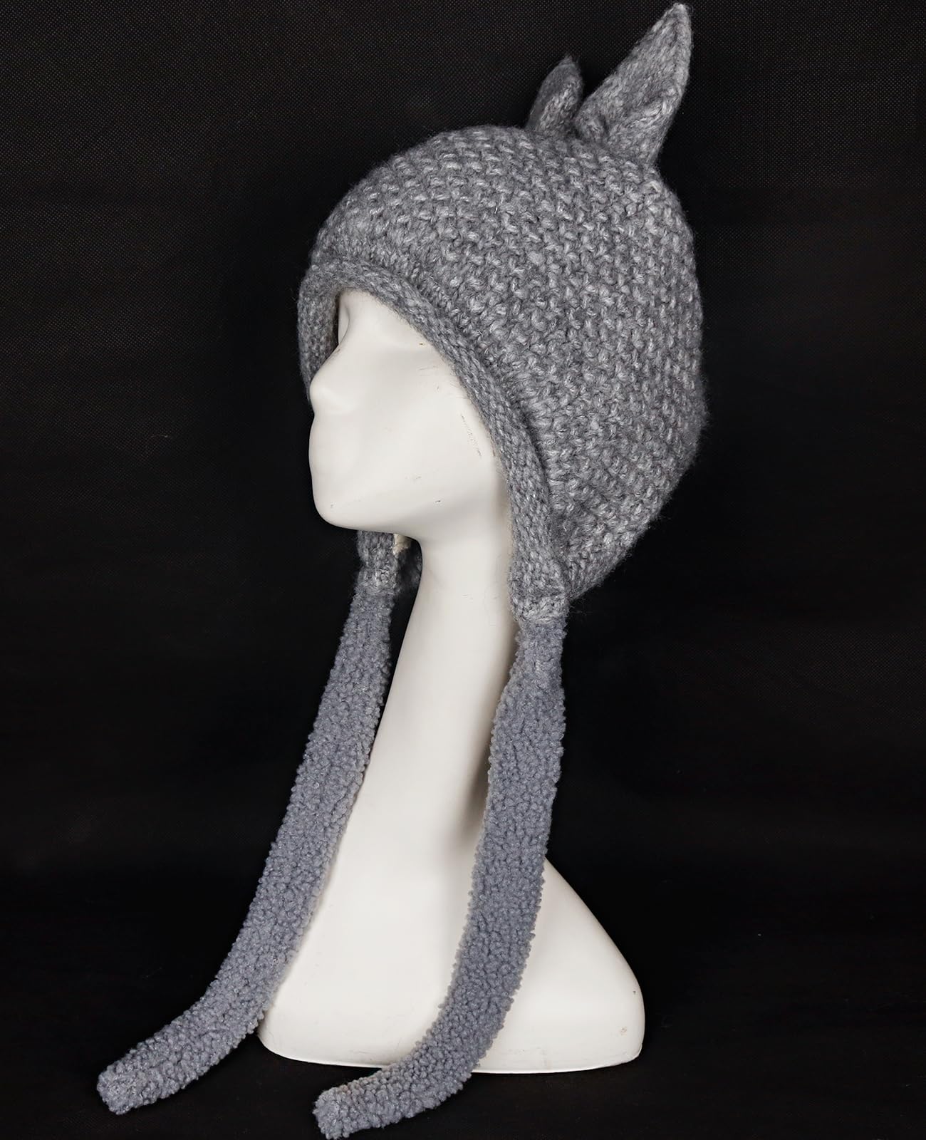 L'VOW Women Bunny Ears Beanie Winter Knitted Cute Ears Hat Plush Lined Winter Skull Hat Fun Ski Snow Cap with Straps(Gray)