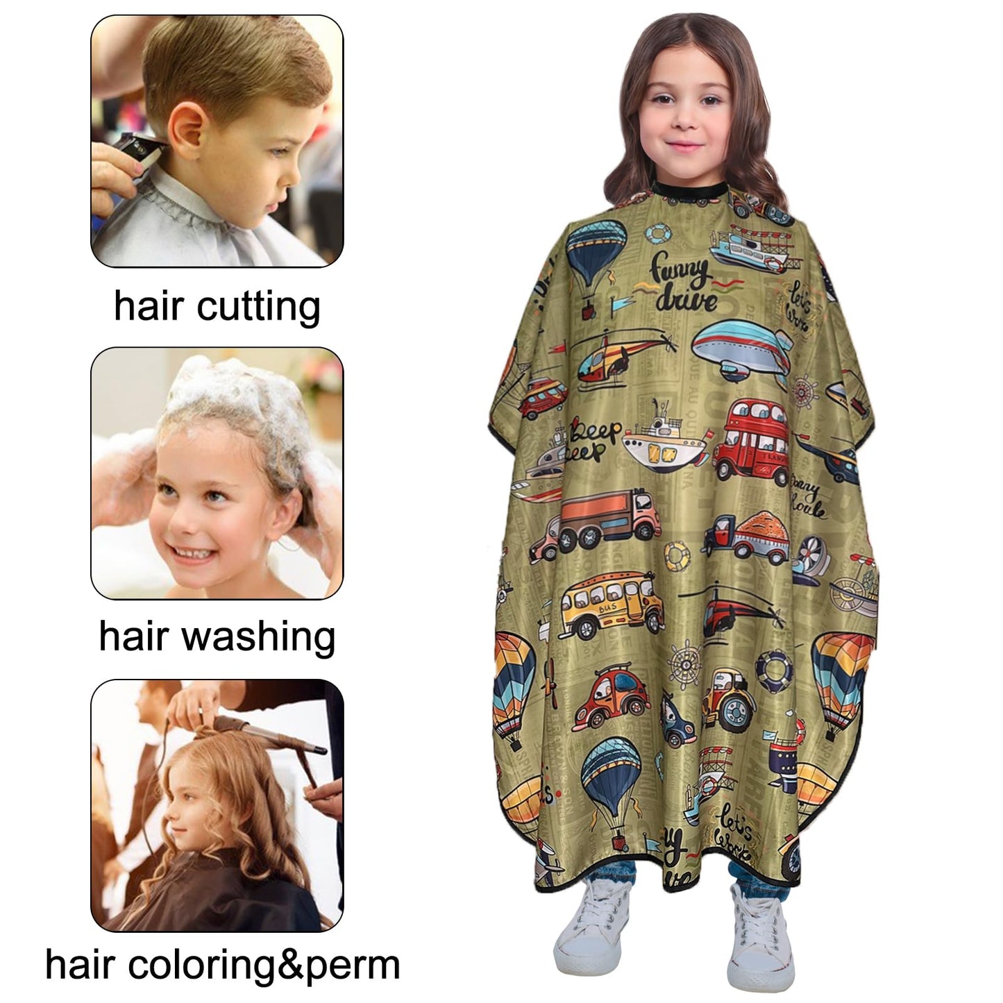 Pelocapa Hair cutting Capes for Kids Waterproof Salon Capes Shampoo Capes for Boys Girls Children - 39"× 51" (Traffic Vehicle Desgin)