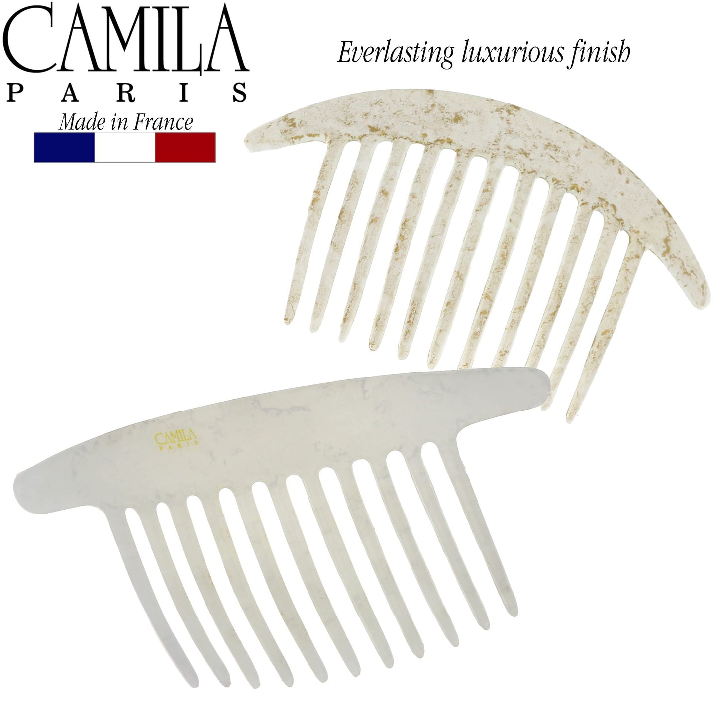 Camila Paris CP2940 French Hair Side Combs, White Pearl Interlocking Combs French Twist Hair Combs, Strong Hold Hair Clips for Women Bun Chignon Up-Do, Styling Girls Hair Accessories, Made in France