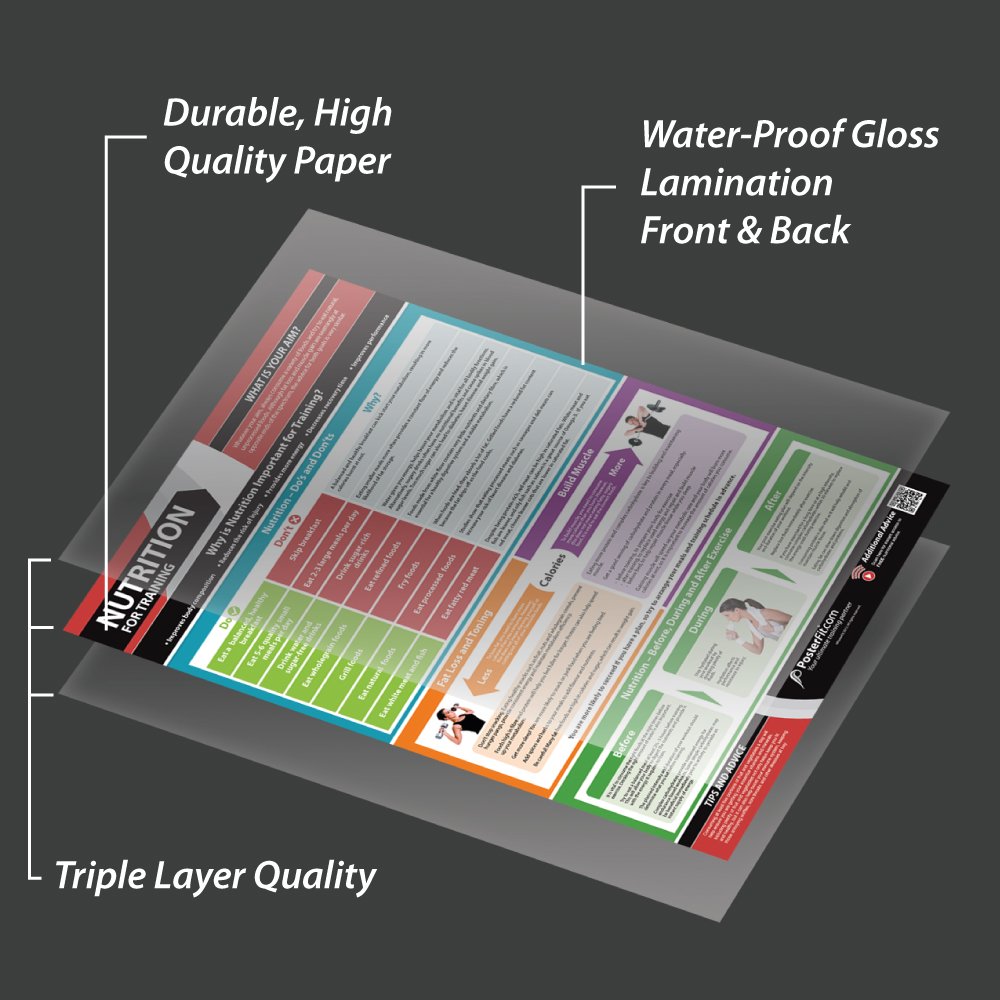 Nutrition for Training Gym Poster - EXTRA LARGE 33” x 23.5” - Laminated - Home & Gym Workout Poster - Includes Online Video Training Support - Gym Charts by Posterfit