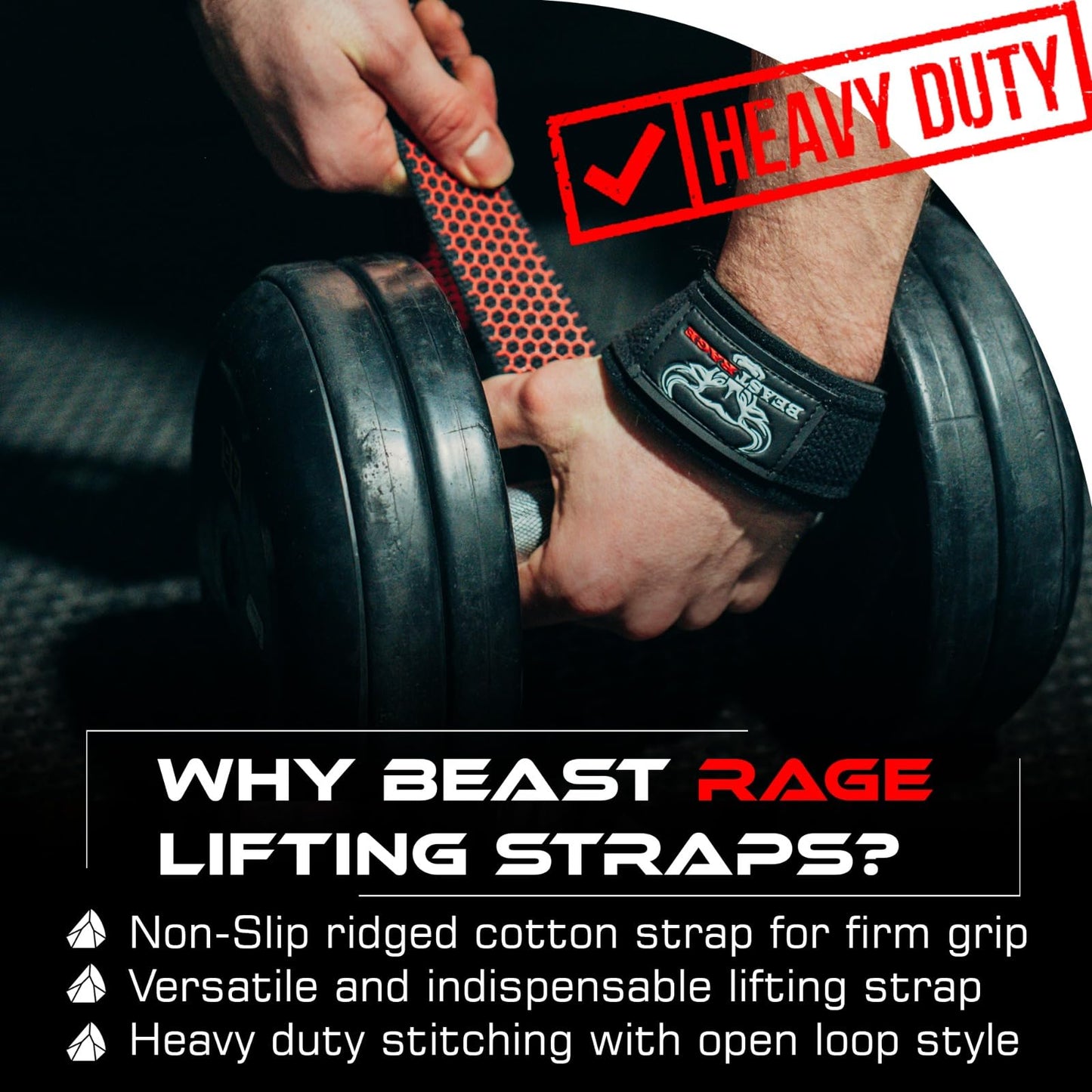 BEAST RAGE Lifting Wrist Straps for Weightlifting, Weight Lifting Straps Gym Power Workouts Lifting Straps Padded Cotton Men Women Supportive Lift Deadlift Straps Hard Pull Exercise Straps (Black Red Silicone)