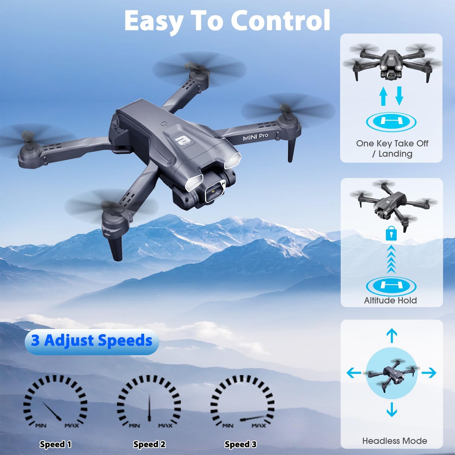 MOCVOO Drone with Two Camera for Adults, 1080P HD Mini FPV Drones for Kids Beginners, Foldable RC Quadcopter Toys for Boys Girls with Altitude Hold, 3D Flip, 3 Speeds, Headless Mode, Carrying Case