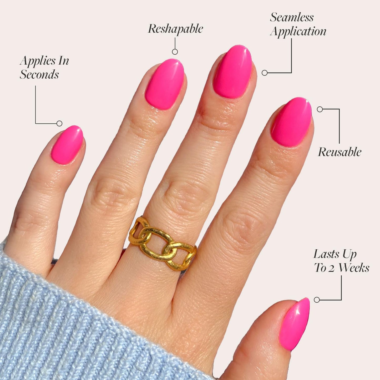 Glamnetic Press On Nails - Hot Pink | Opaque Bright Neon Pink Short Oval Fake Nails, Reusable | 15 Sizes - 30 Nail Kit