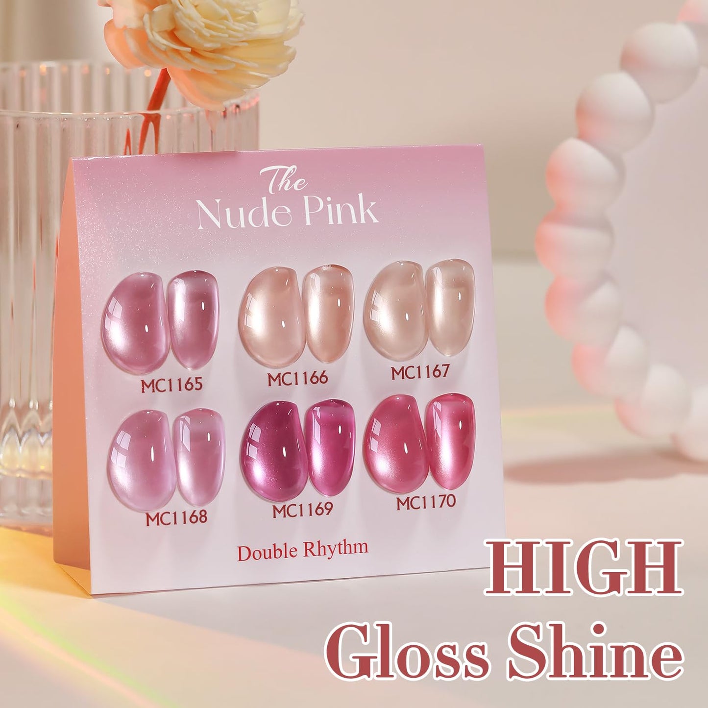 Double Rhythm 15ML Glass Cat Eye Gel Polish with Magnet Same Color Same Bottle Holographic Glitter Shimmer Salon Soak Off Magnetic Nail at Home (Rose Pink-MC1165)