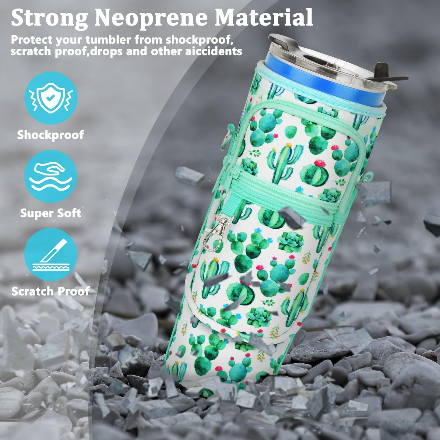 Water Bottle Carrier Bag with Phone Pocket Compatible with Stanley/Meoky 40 oz Tumbler with Handle,Neoprene Water Bottle Holder Pouch with Adjustable Strap Compatible with Stanley Cup Accessories