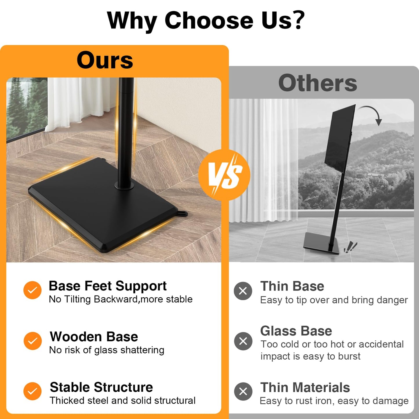 TVON Swivel Floor TV Stand with Mount for Most 32-60 Inch TVs up to 88 lbs, Height Adjustable TV Floor Stand Mount with Wood Base, Tall TV Stand for Bedroom, Corner & Living Room, Max VESA 400x400mm