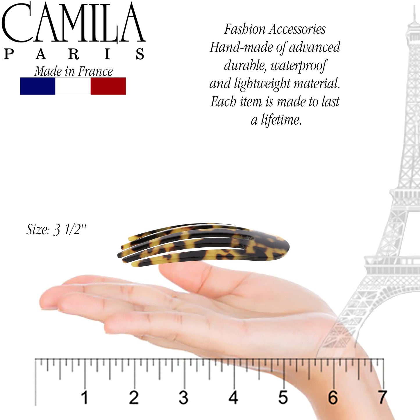 Camila Paris CP3395 French Hair Side Comb Small Rounded, Tokyo, Handmade French Twist Hair Combs, Strong Hold Hair Clips for Women Bun Chignon, No Slip Styling Girls Hair Accessories Made in France