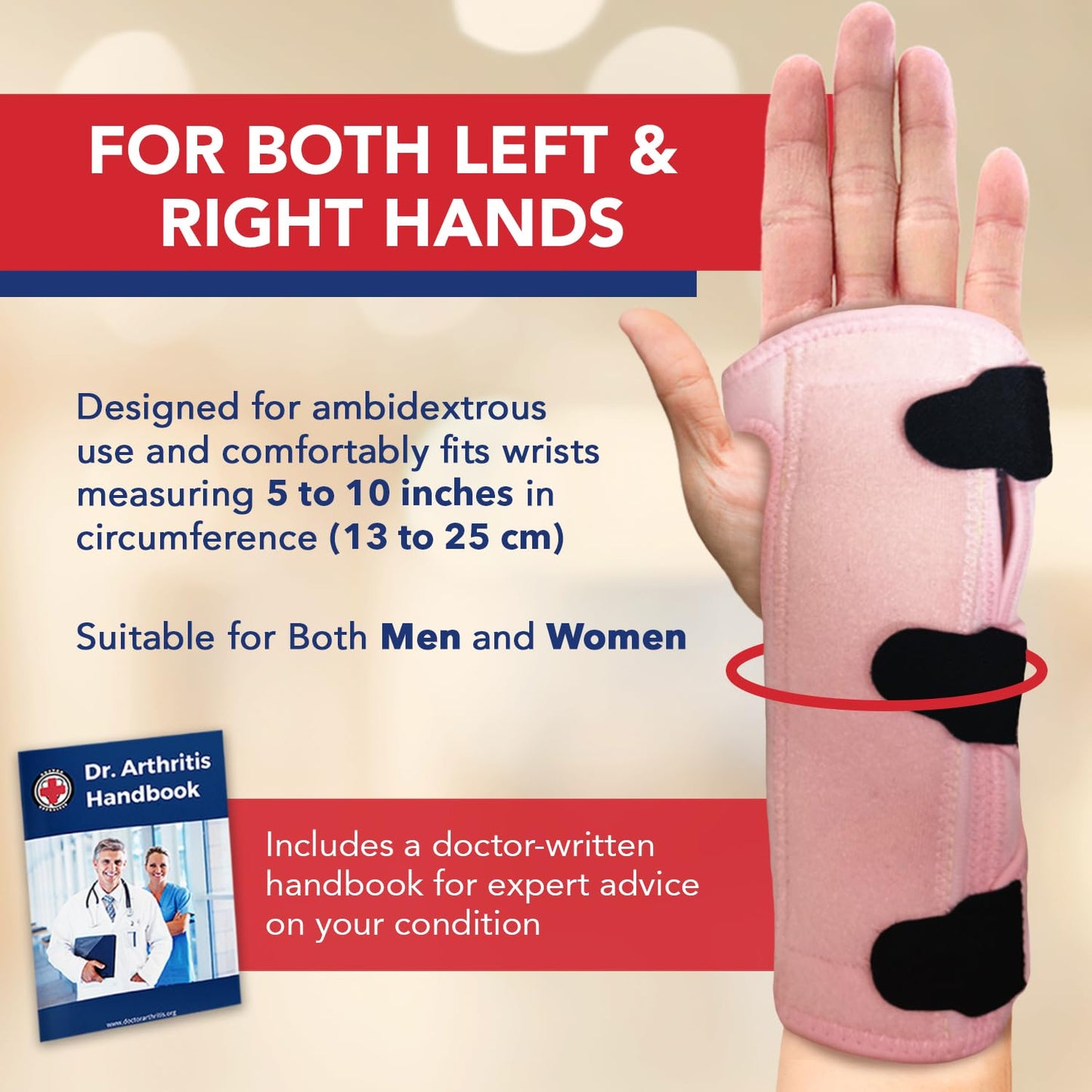 Doctor Developed Premium Carpal Tunnel Night Wrist Brace & Support [Single] (with Splint) & Doctor Written Handbook - Fully Adjustable with Comfort Padding & Shaping (Pink)