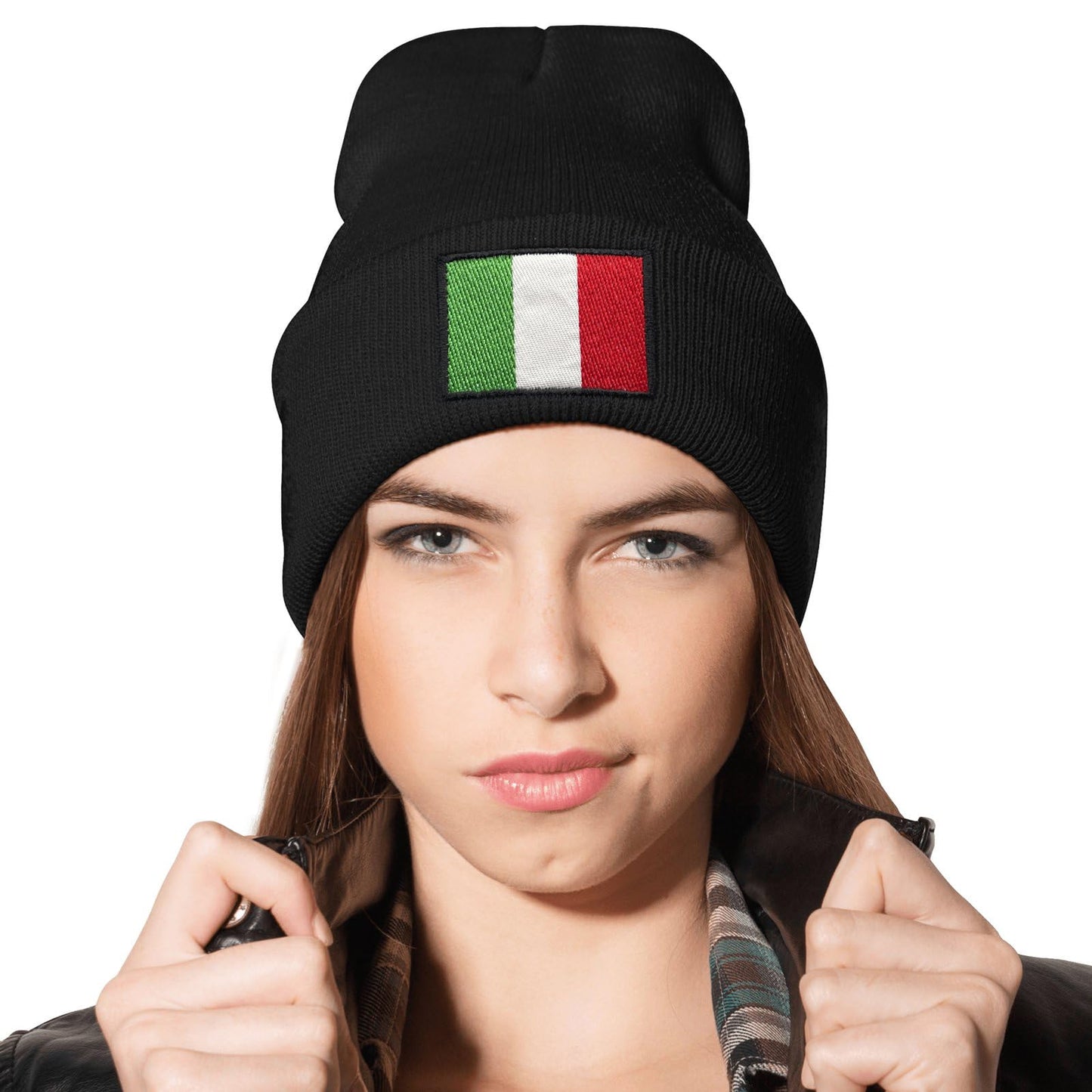 YIEOFH Italy Italian Flag Beanie Hat for Men Women Winter Warm Beanie Hats Stretch Skull Knit Hat Cap Black