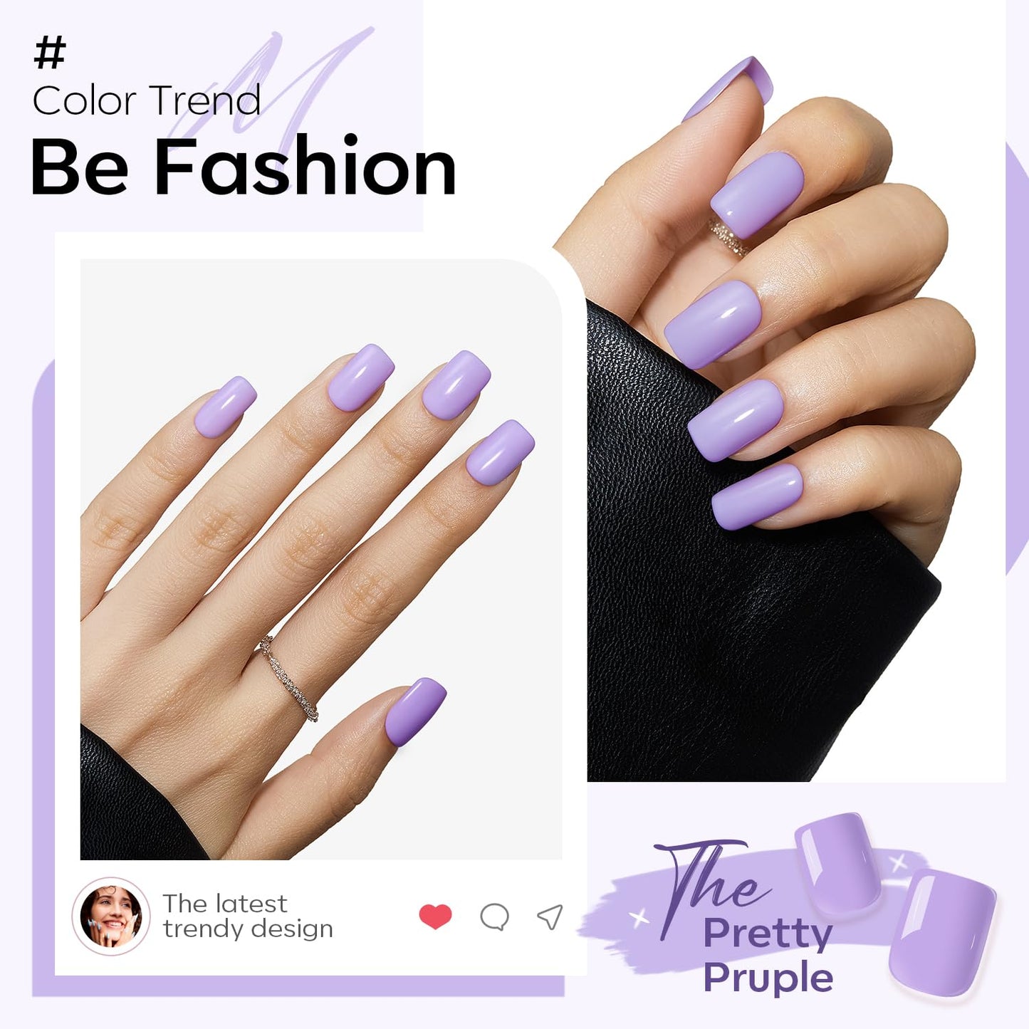 Modelones Purple Press on Nails, Spring Easter Short Square Fake Nails, Reusable Nail Kit with Nail Glue Adhesive Tabs Mini Nail File, Nails Press Ons 32Pcs 16 Sizes, Women Girl Gift