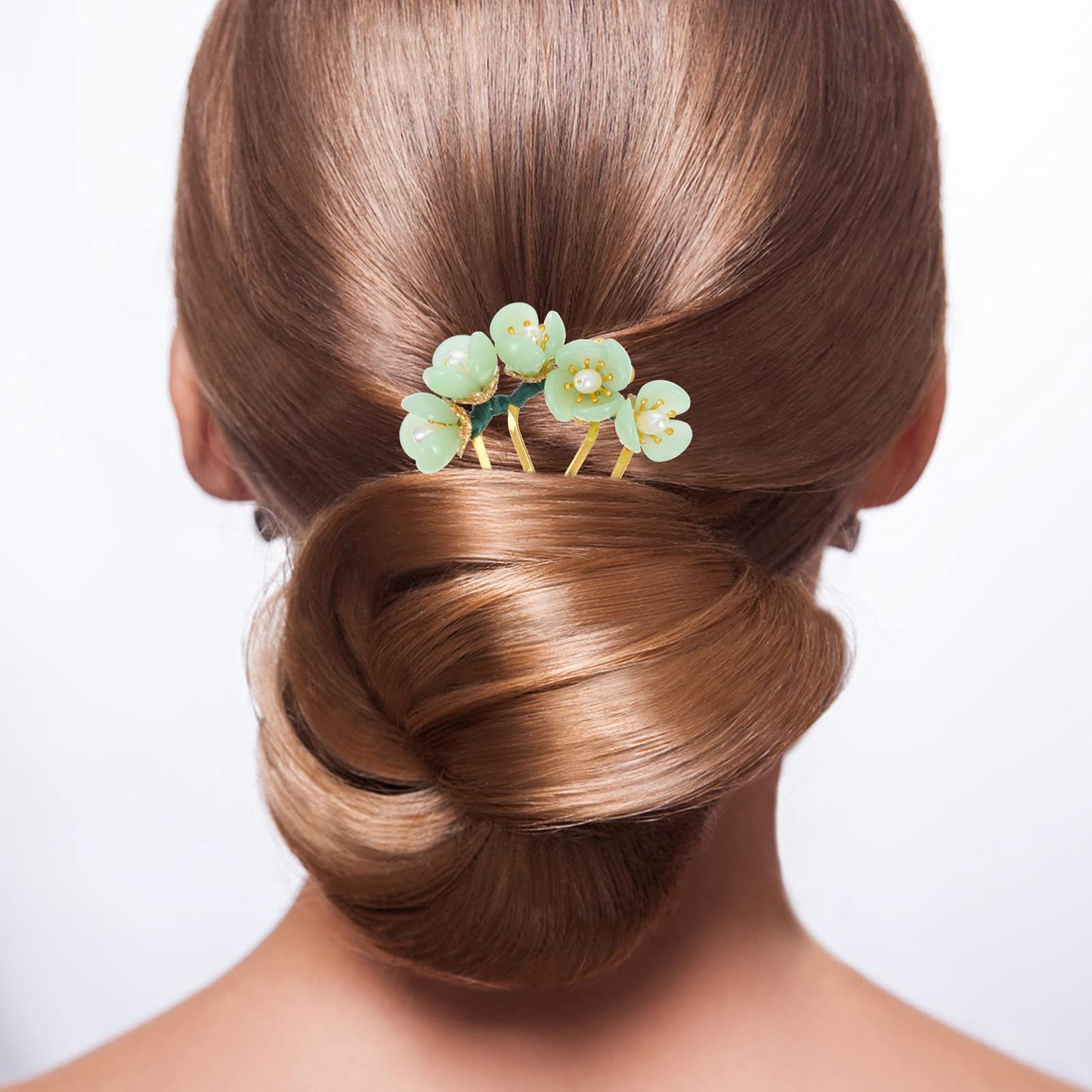 Beaupretty Jade Flower Hair Pin Chinese Hair Stick Jade Hairpin Retro Chignon Pin Traditional Classical Flower Hair Chopstick Hair Styling Accessories for Women Girls (Green)