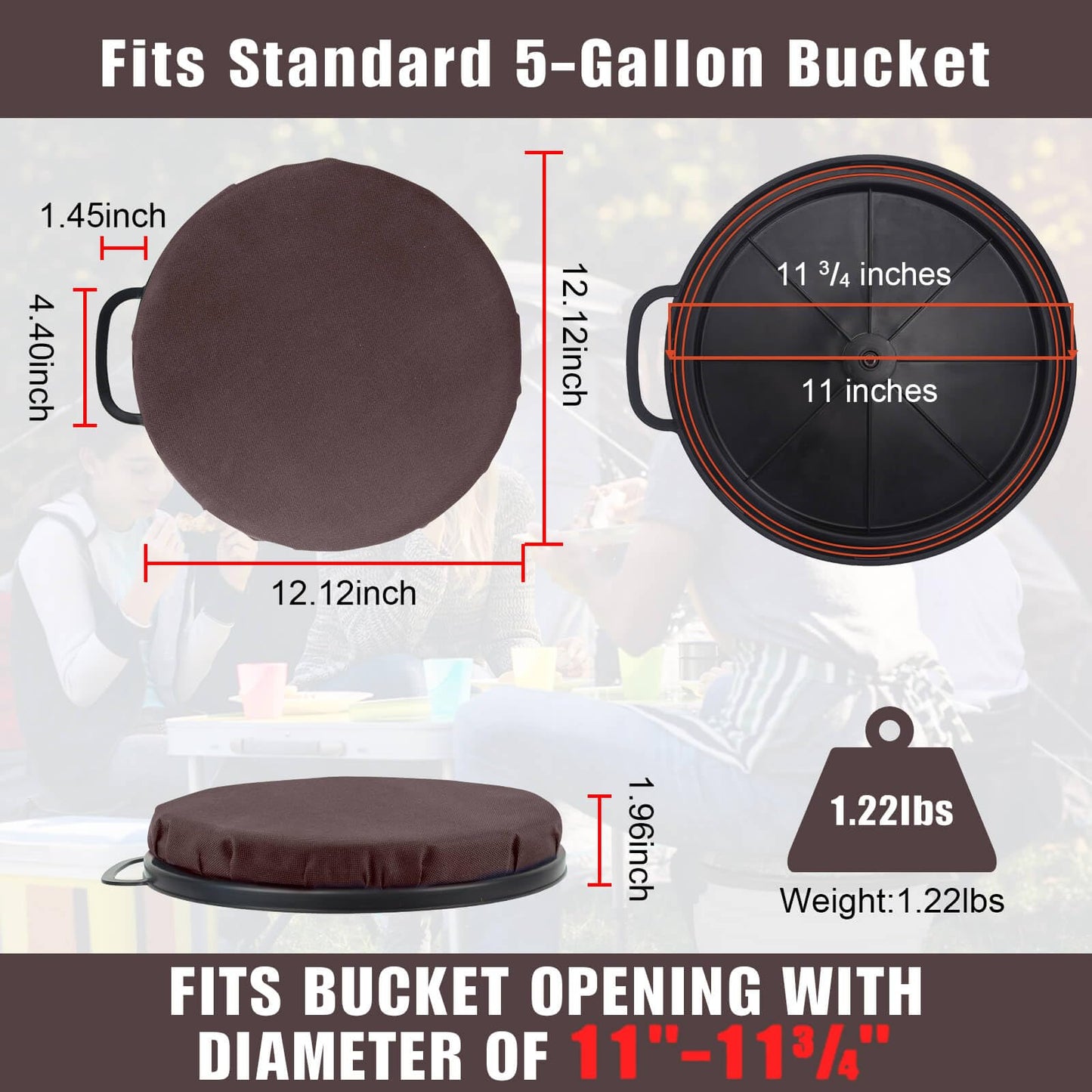 Foxtune 360-Degree Swivel Bucket Seat, 5 Gallon Bucket Lid, Spin Bucket Seat Cushion, Silent, Comfortable, Water-Resistant, for Fishing, Gardening, Hunting and Camping (Coffee Brown)