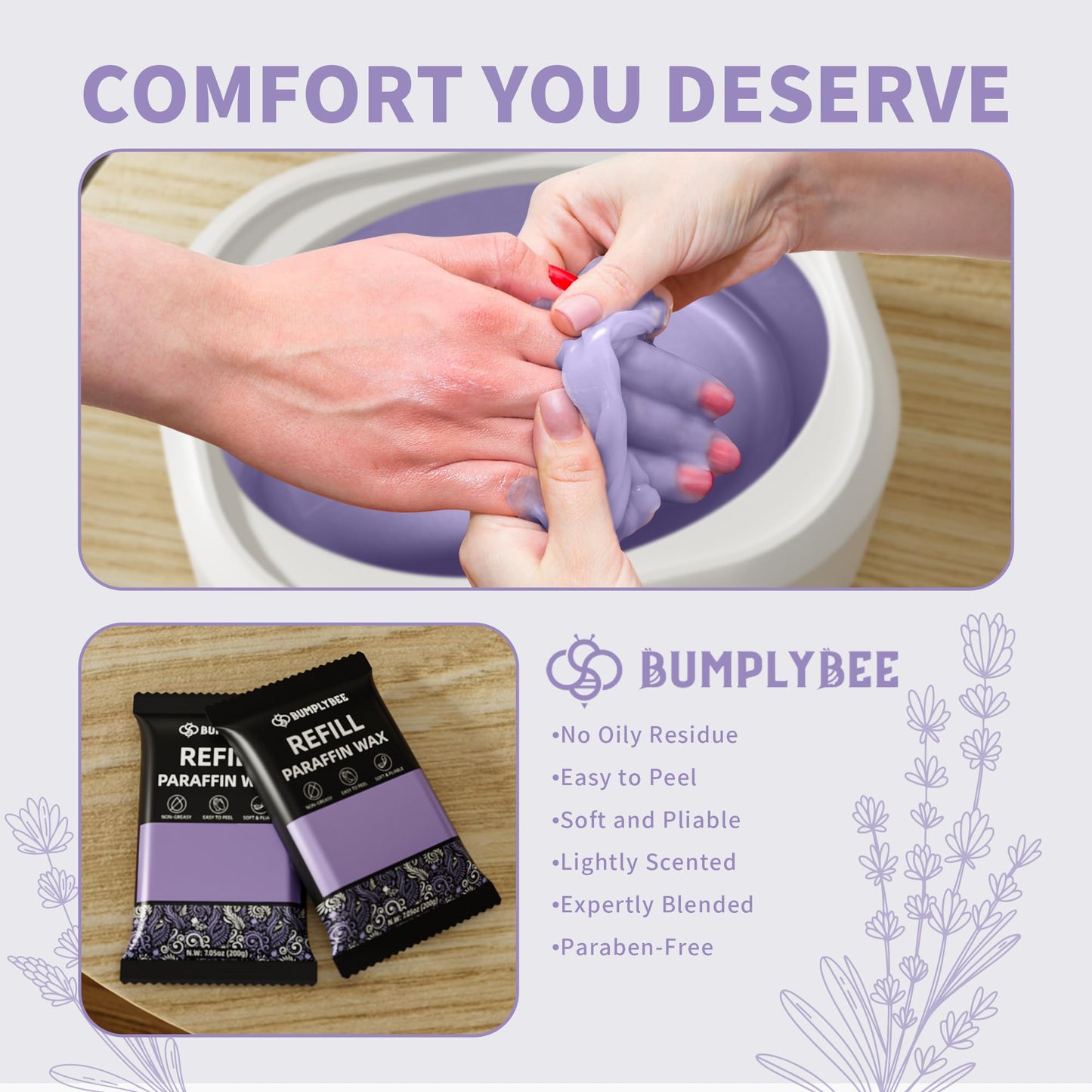 BUMPLYBEE Paraffin Wax Kit - 10 Packs Lavender Paraffin Wax Refills with Silicone Brush - Paraffin Wax for Hand and Feet Refill, Paraffin Wax for Hands, Skin Moisturizing, Non-Greasy, Easy-Peeling