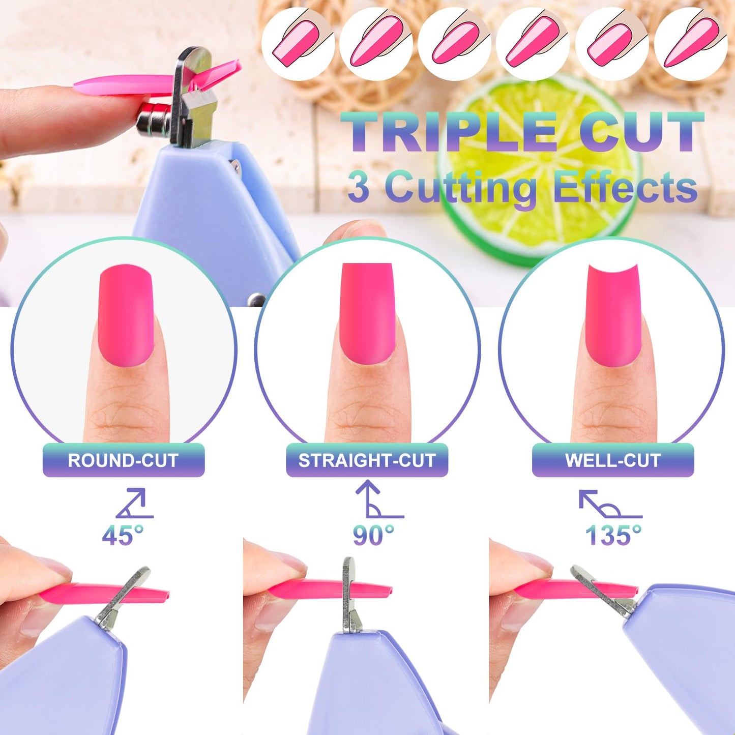 Light Purple Nail Clippers with Magnets Sizers for Acrylic Nails, Artificial Fake Nail False Nail Tip Cutter Trimmer Manicure Pedicure Sharp Blade Clip Tool for Salon Home Art Beauty