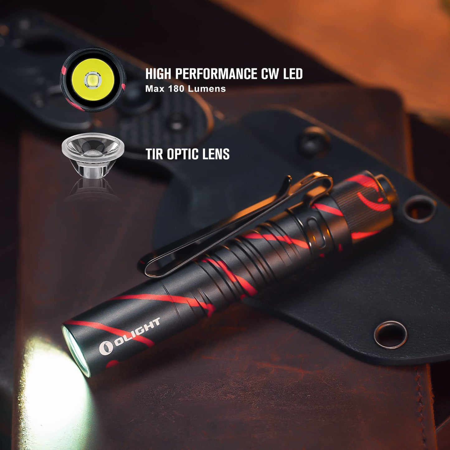 OLIGHT I3T EOS 180 Lumens Dual-Output Slim EDC Flashlight for Camping and Hiking, Tail Switch Flashlight with AAA Battery (Black Lava)