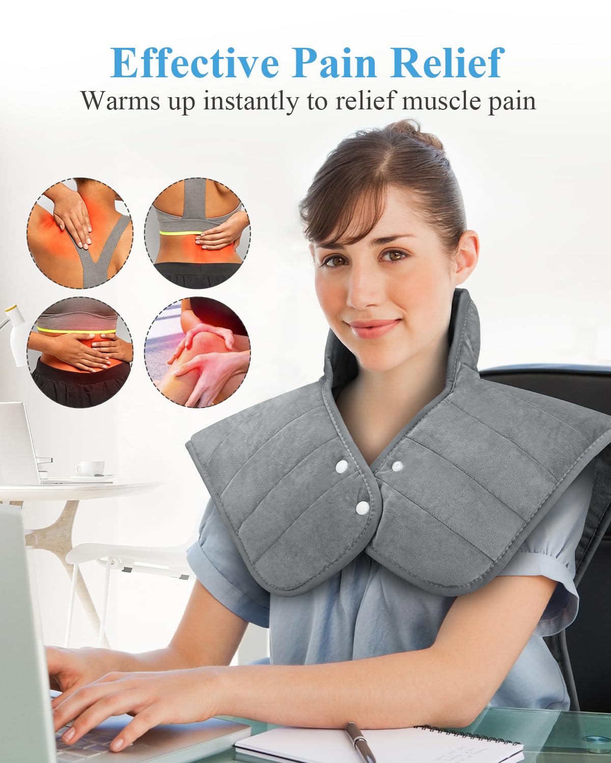 Heating Pad for Neck and Shoulders and Back Pain Relief, Birthday Gifts for Women Men Mom Dad, FSA Eligible Items Only List, Large Heat Pad for Back 6 Heat Settings 4 Timers Auto-Off, 22"x37" Grey