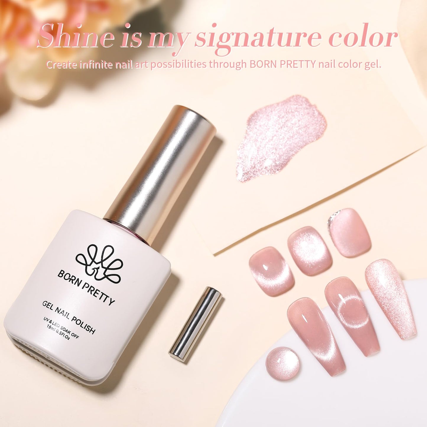 Born Pretty Magnetic Gel Nail Polish Jelly Cat Magnetic Eye Gel Polish Crystal Transparent Auroras Nail Gel for Salon Home DIY Manicure Use