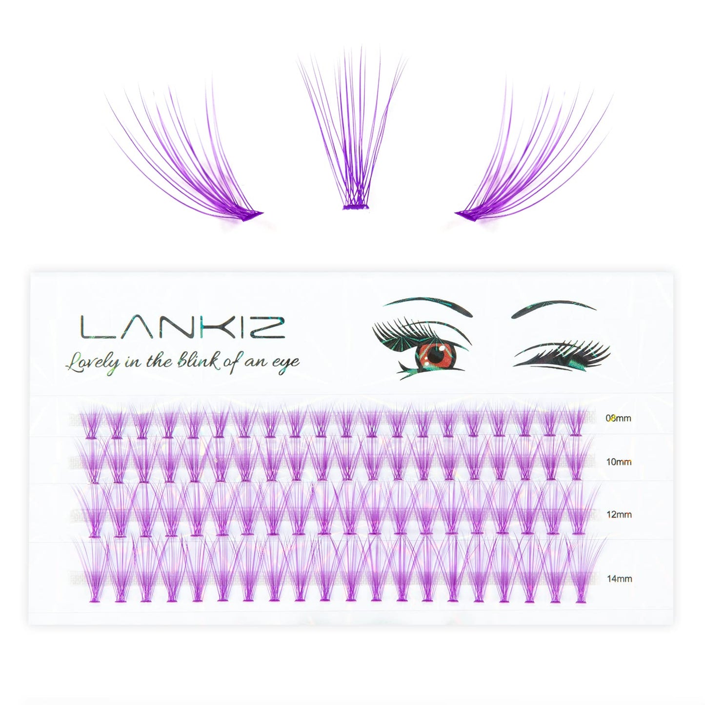 LANKIZ DIY Lash Extensions, 20D Purple Colored Individual Lashes, Flat-band Cluster Lashes for Eyelash Extensions, 0.07 mm 8-14mm Mix Faux Mink False Eyelashes for Home & Salon Use