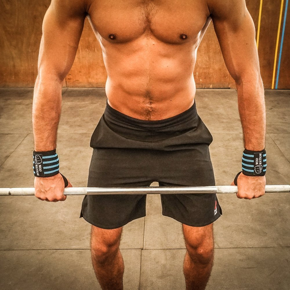 WOD Nation Wrist Wraps for Weightlifting, 12” Professional Gym Wrist Straps w/Thumb Loop, Wrist Wraps for Men & Women, Wrist Support Wraps for Strength Training, Powerlifting & Bodybuilding (LT Blue)