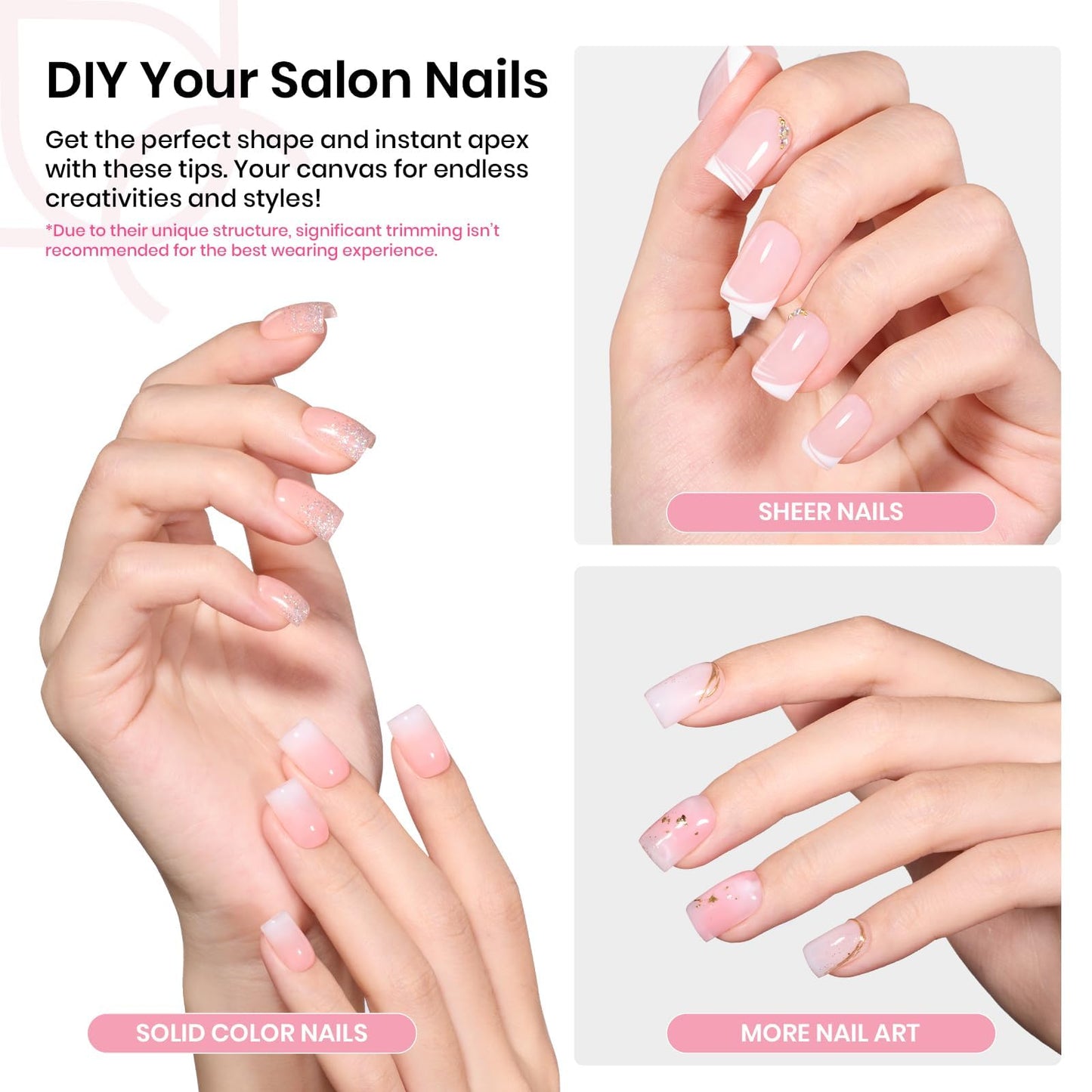 Beetles Tipex Instant Apex Nail Tips-Extra Short Square Pre-Building & Pre-Etched Strong Thick Acrylic,16 Sizes, Press on Nails 512 Pieces