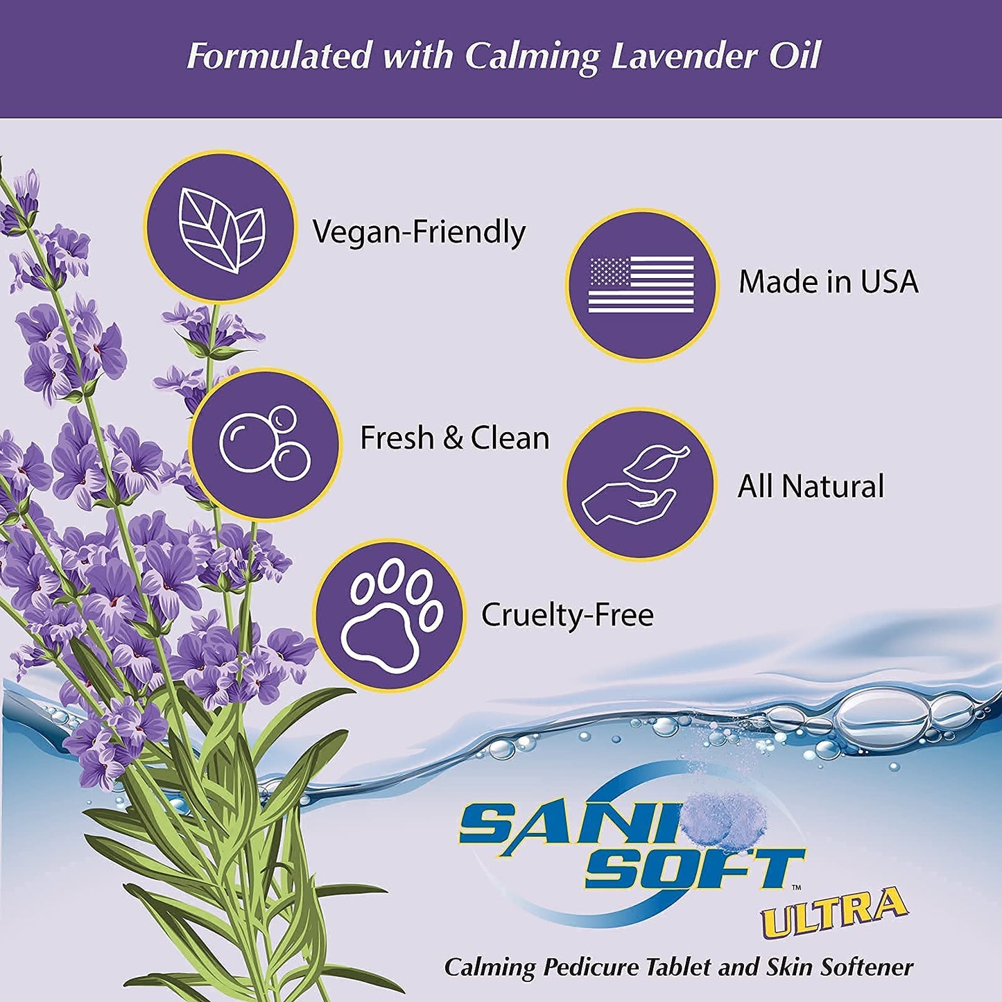 Sanicare - Pedicure Tablets for Foot Soaks, Whiten Nails, Softens Skin with Aloe Vera, All Natural, Vegan, 150 count (Lavender)