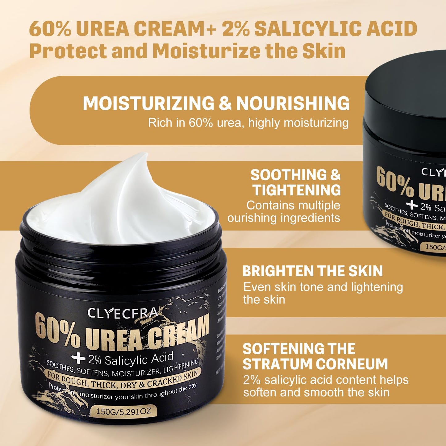 60% Urea Cream with 2% Salicylic Acid, Urea Cream 60 Percent For Feet Maximum Strength, Urea Lotion For Feet and Hand for Rough, Dry, Thick & Cracked Skin, Deep Moisturizing and Callus Removing-150g