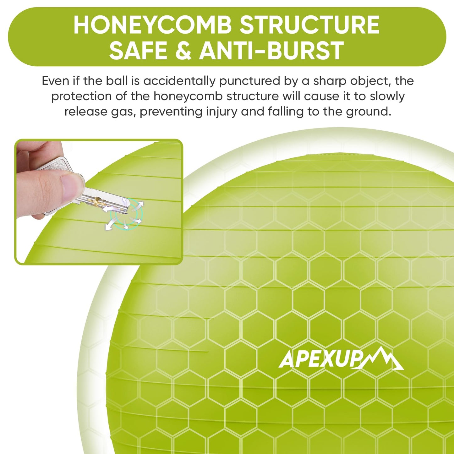 APEXUP Yoga Ball Exercise Ball, Anti Slip Stability Ball Chair, Heavy Duty Large Gym Ball for Fitness, Balance, Core Workout and Physical Therapy (S (15"~18") 45cm, Green)