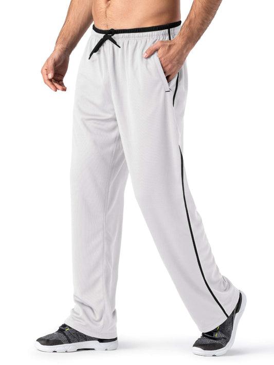 MAGNIVIT Men's Lightweight Pant Winter Sport Straight Pants Open Bottom Sweatpants for Men White/Black