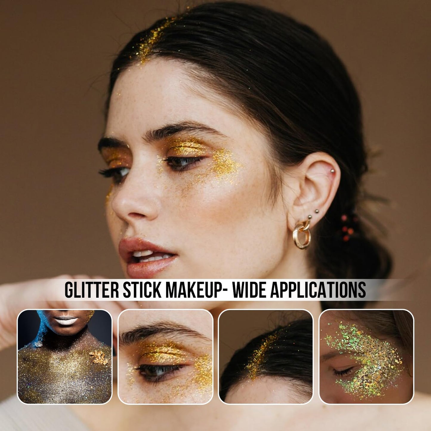 Brzeaf Waterproof Gold Glitter Stick, Face Glitter Makeup, Shimmery & Long Lasting, Chunky Glitter for Face/Body/Hair/Eyes/Lip, Singer Concert Music Christmas Rave Festival