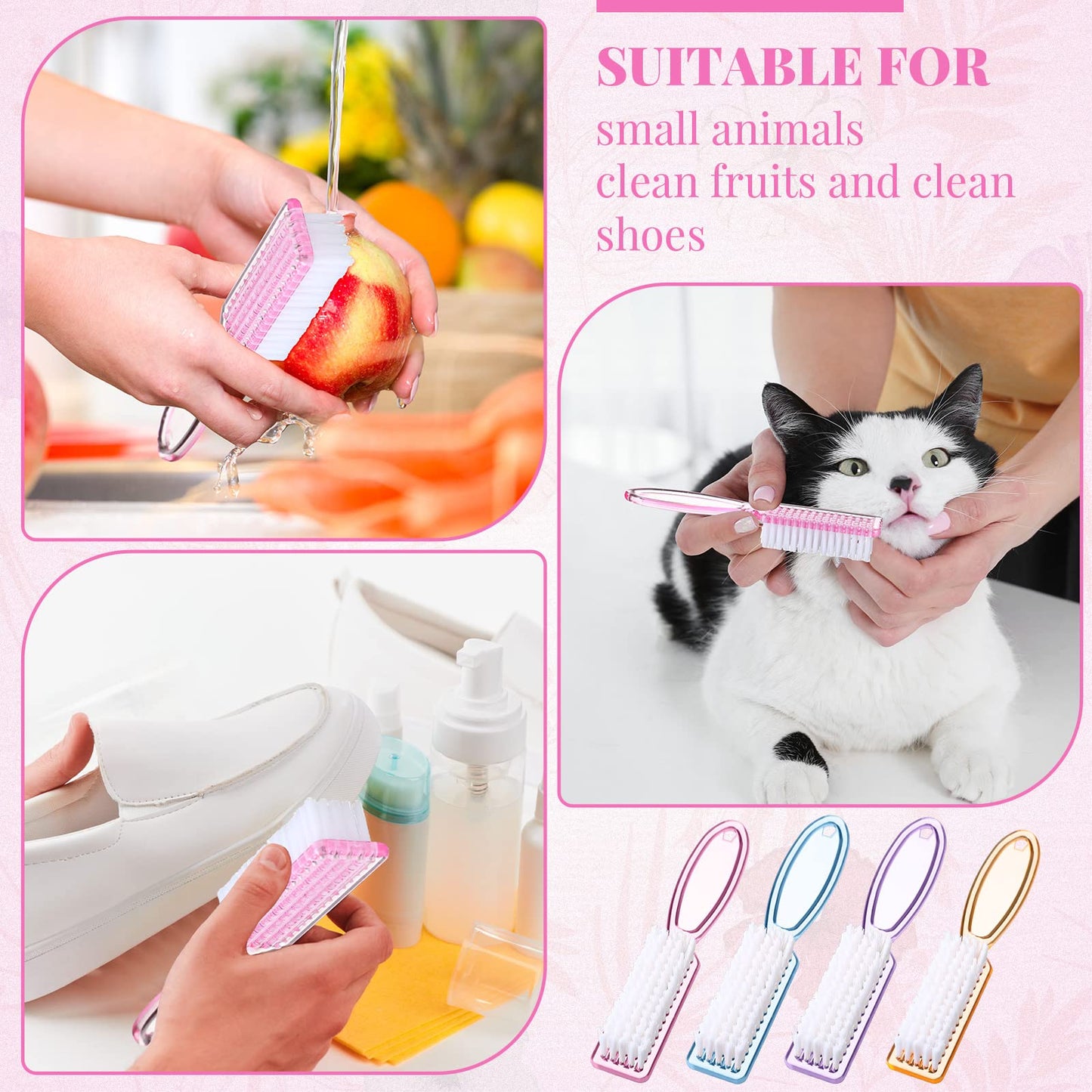 Patelai 100 Pcs Handle Grip Nail Brush Bulk Colorful Nail Scrubber Cleaner Fingernail Brushes Hand Toes Scrub Cleaning Brushes Pedicure Scrubbing Tool for Men and Women, Multicolor Brush