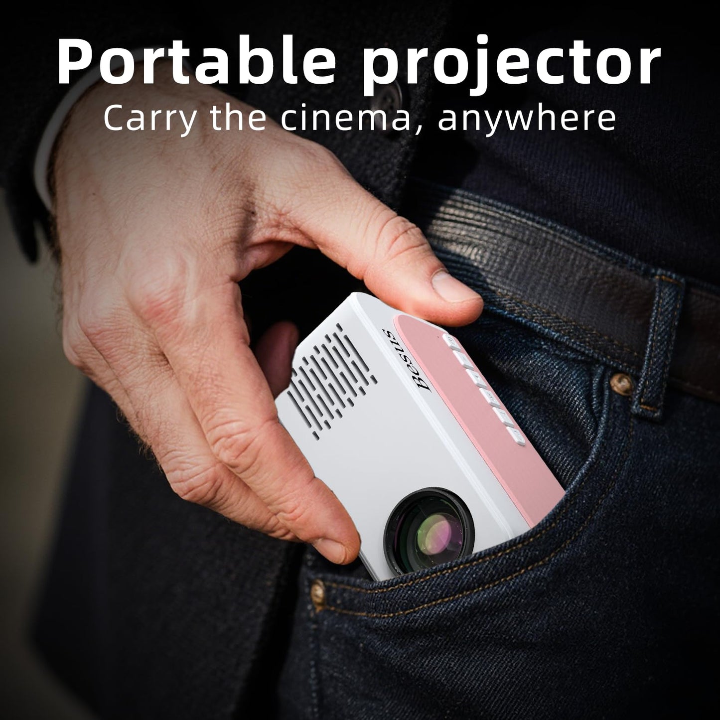 Mini Projector, HD 1080P WiFi Video Projector, Portable Outdoor Projector with Tripod, Gift for Kids, Home Theater Movie Phone Projector Compatible with USB, AV, Smartphone/Tablet/Laptop (pink)