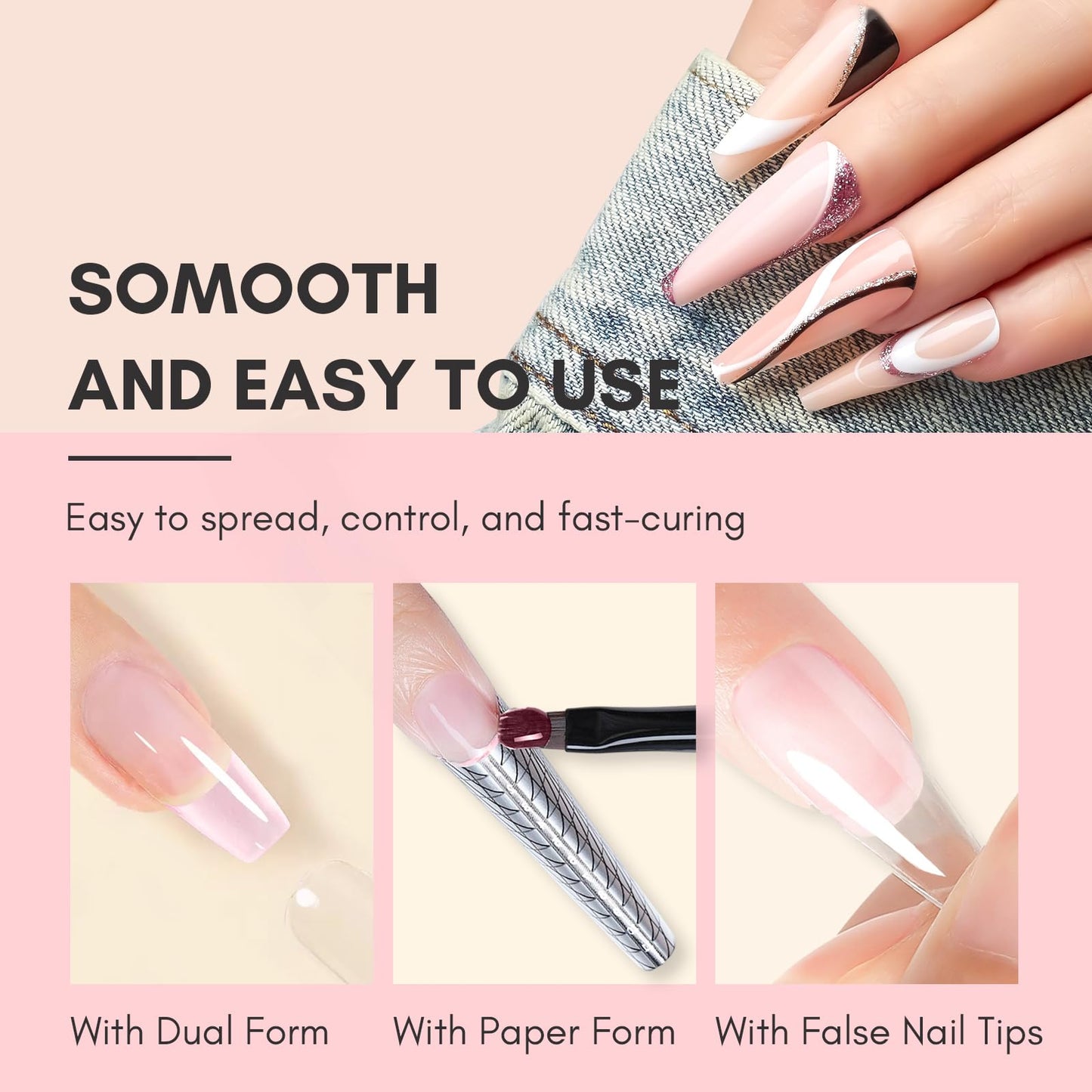 Makartt Poly Nail Gel：Builder for Extension and Strengthener, Tender Nude Pink, 50 ML, Strong and Half Solid Texture, Long-Lasting and Easy to Use Manicure Supplies-Peachy