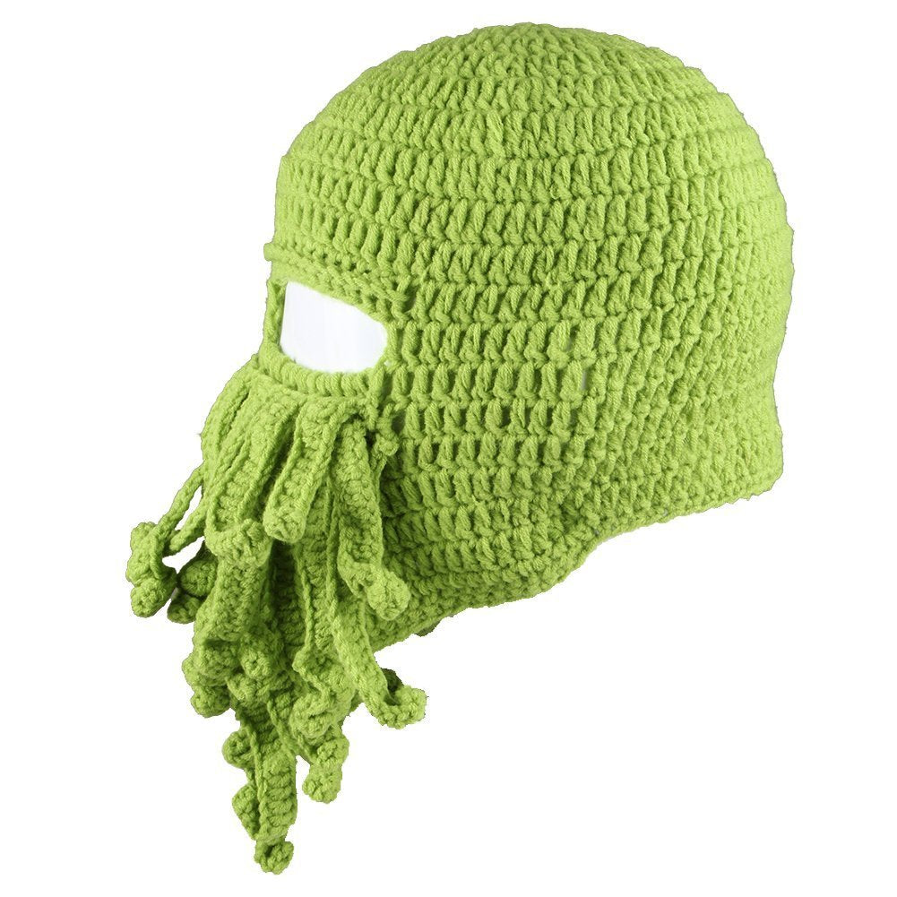 Kafeimali Men's Head Barbarian Vagabond Beanie Original Foldaway Beard Octopus Pirate Hats Bearded Caps (Green)