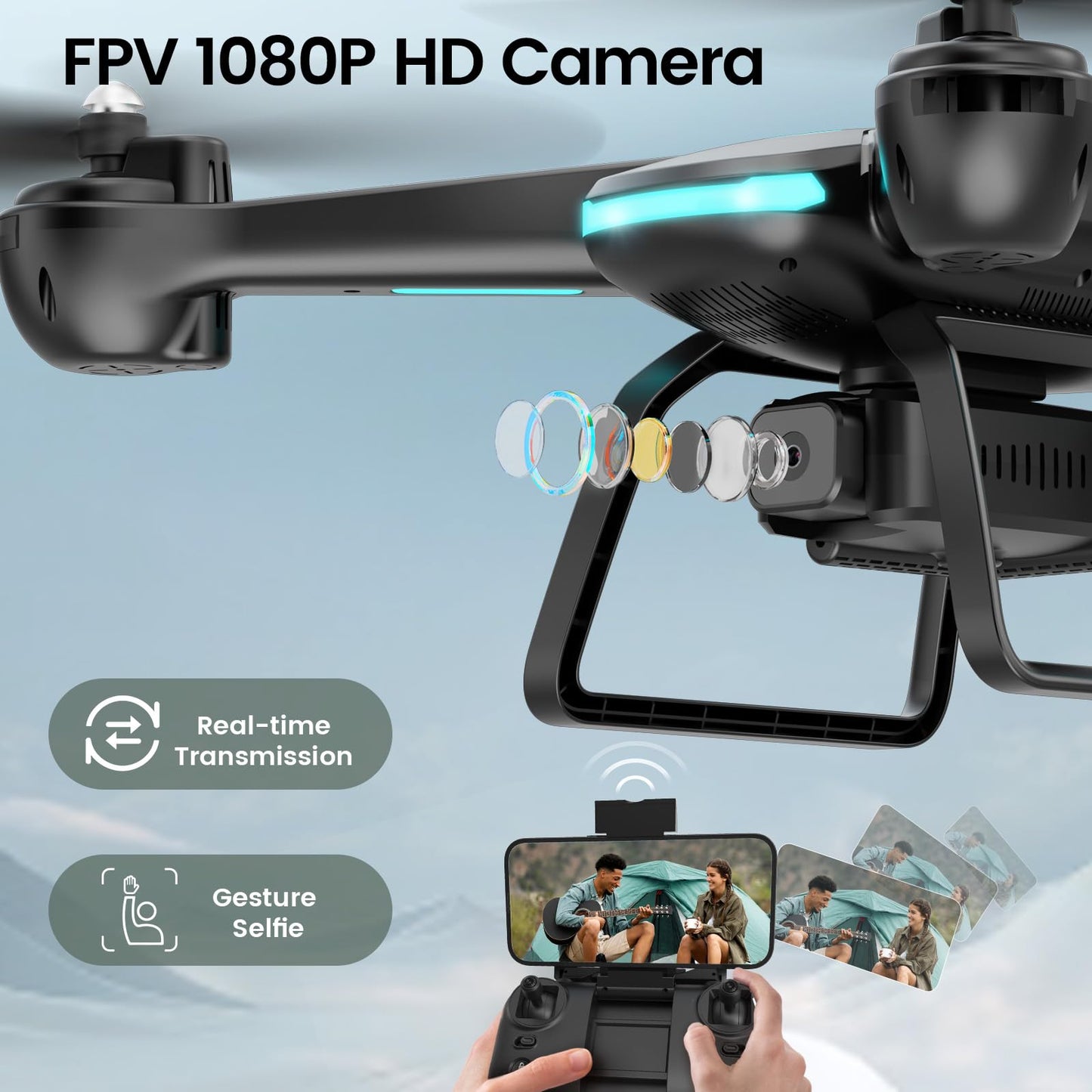 Drone with Camera for Kids 1080P HD FPV Drones, WeFone RC Quadcopter for Adults Beginners with Altitude Hold, 360 Flips, Headless Mode, One Key Start, Waypoint Fly, 2 Batteries