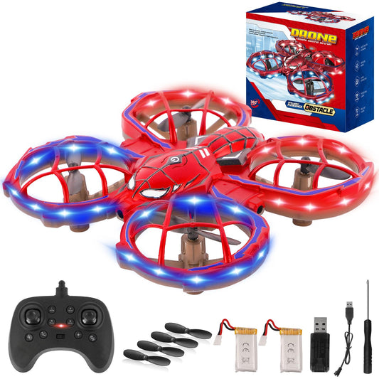 Aooess Drones for Kids 8-12: Spider Toy Stunt Drone With 5D Obstacle Avoidance, 3D Flip, Auto Hovering Indoor Drone, 2 Battery Kids RC Quadcopter With Led Lights RC Helicopter for Adults Kid