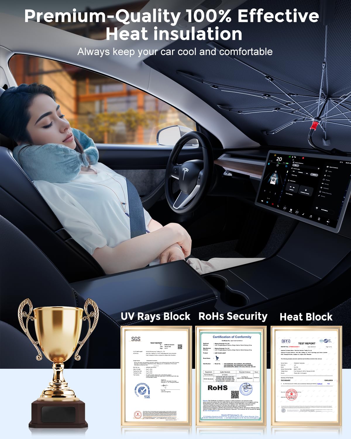 [Upgrade] DMJN Umbrella Windshield Sun Shade, [Nano-Ice-Crystal Coatings] Umbrella Sunshade for Car - Protect Interior from UV & Keep Car Cooler (Medium)