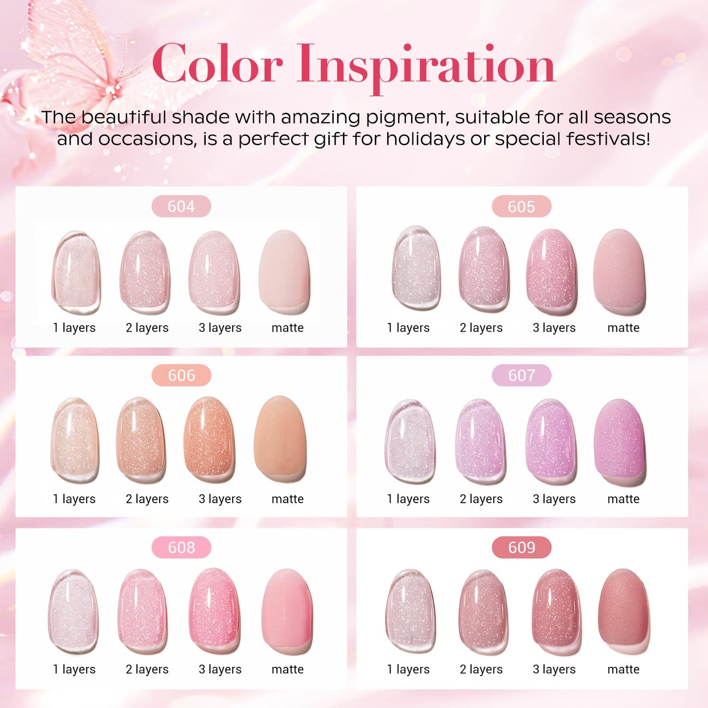 AZUREBEAUTY Dip Powder Nail Kit, 6 Colors Jelly Pink Transparent Nude Hot Pink Peach Dip Dipping Powder Starter Set, French Nail Art Manicure DIY Salon, No Need Nail Lamp Cured Mother's Day Gift