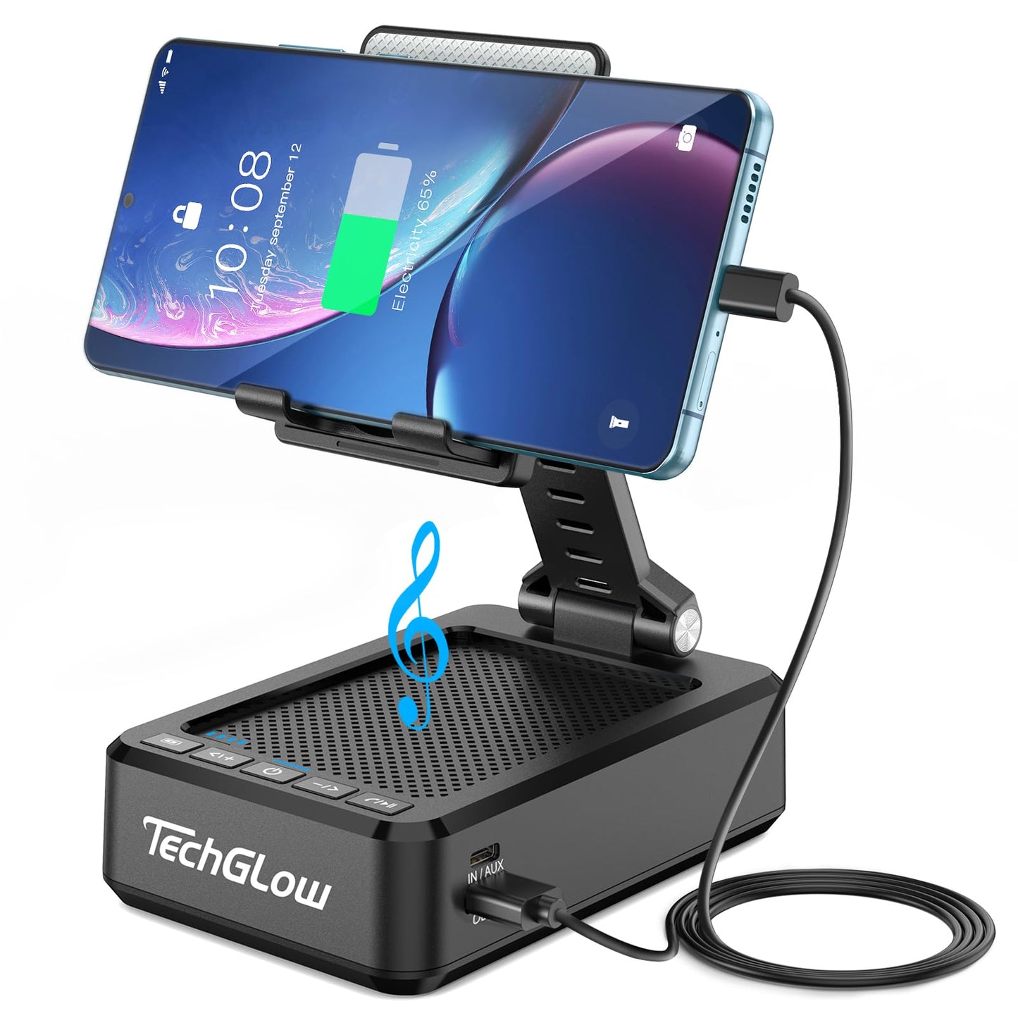 TechGlow Foldable Cellphone Stand with Bluetooth Speaker and Power Bank Birthday Gifts for Men Women Mother Father Boy Girl Teens Cool Tech Gadgets