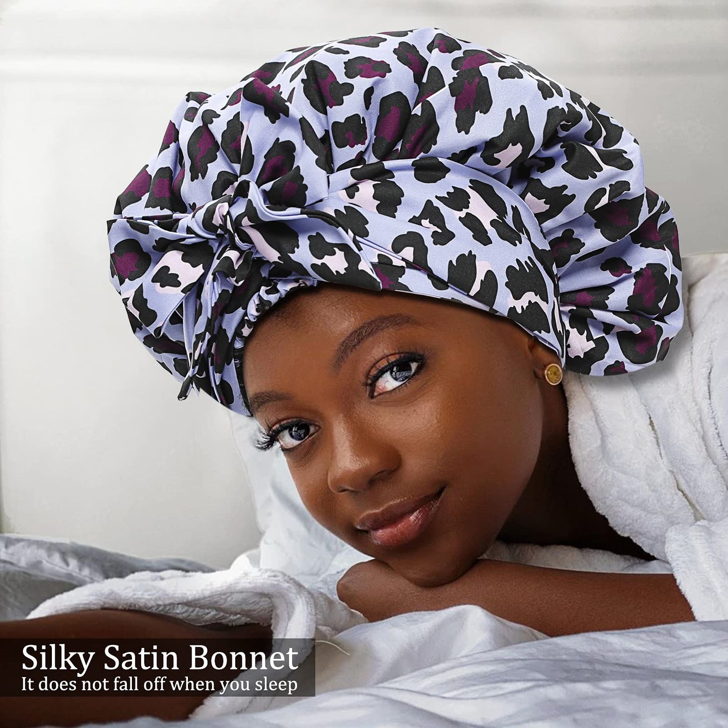 Satin Bonnet for Women, Silk Bonnet for Curly Hair Bonnet for Black Women Sleeping, Extra Large Bonnet for Braids Large Satin Bonnet with Tie Band