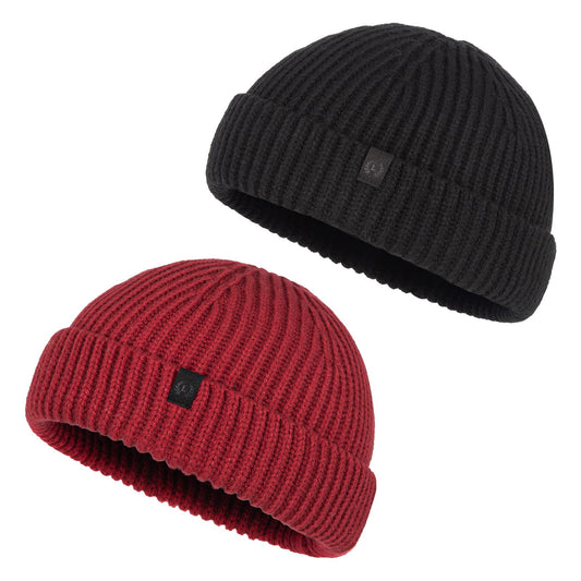 LILLBJORNEN 2 Pack Fisherman Beanie Winter Trawler Beanie Fashion Watch Hat Regular Skull Cap for Men Women (Acrylic, Red and Black)