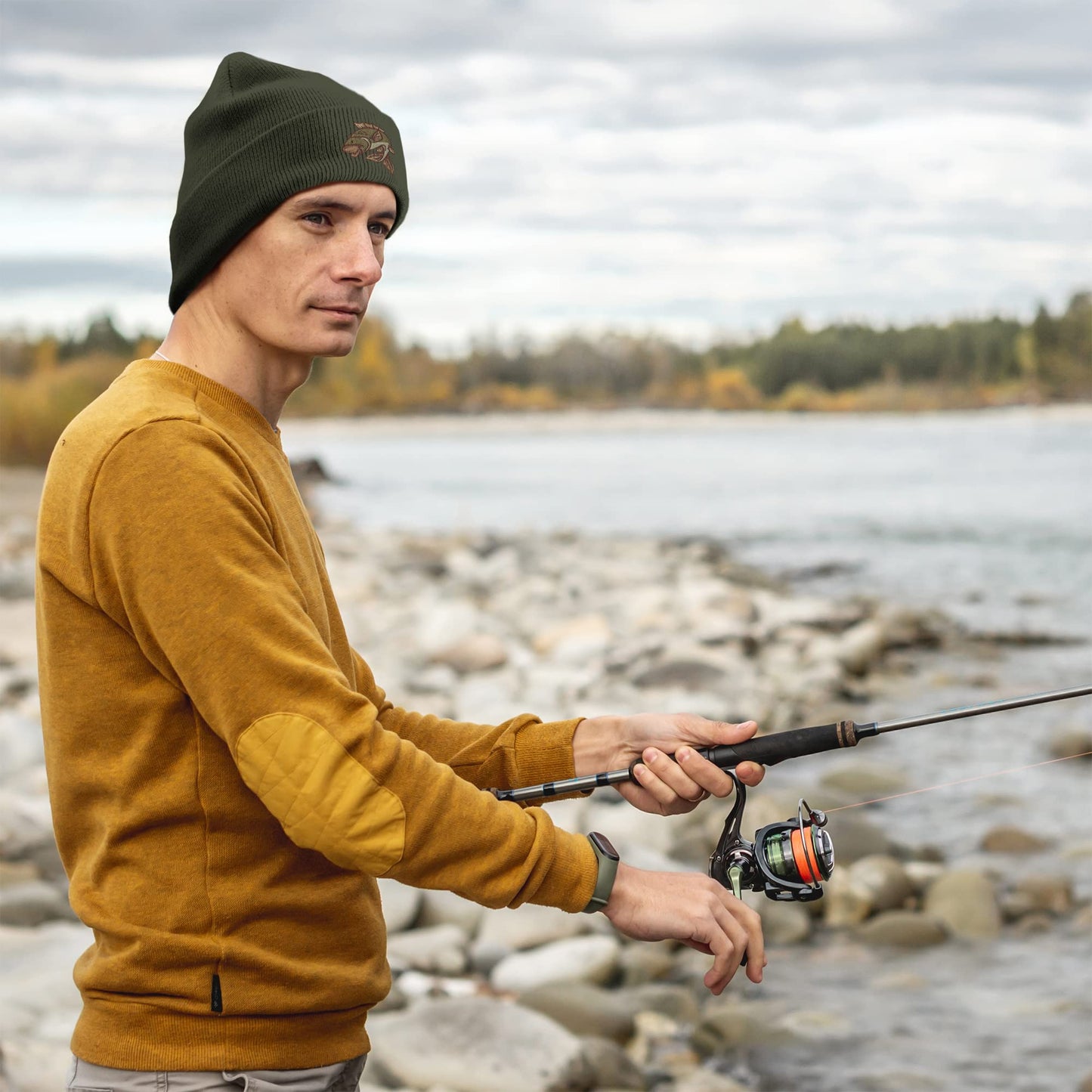 Bang Tidy Clothing Fishing Hat - Carp Fisherman Beanie Hats for Men Embroidered Gifts - Olive