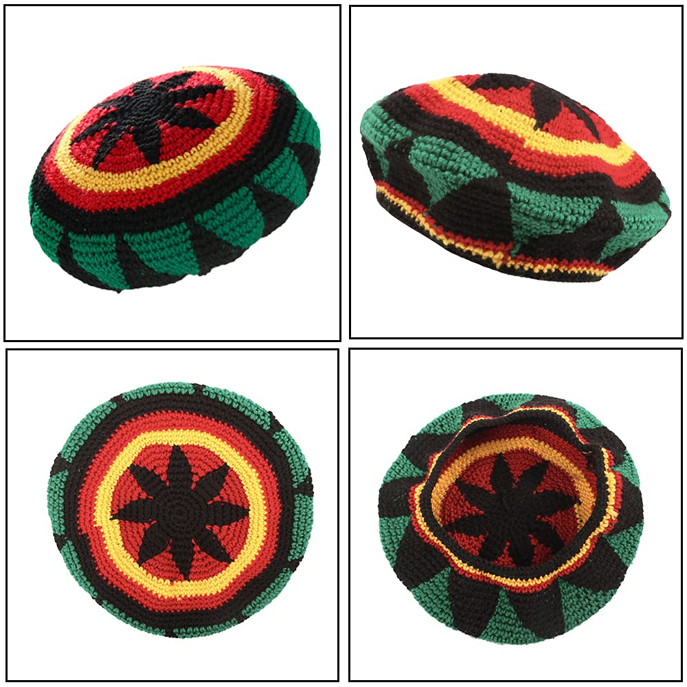 2Pcs Wool Knit Rasta Hat Reggae Jamaican Cap Colorful Beanie Skull Hat Slouchy Baggy Cap Winter Autumn