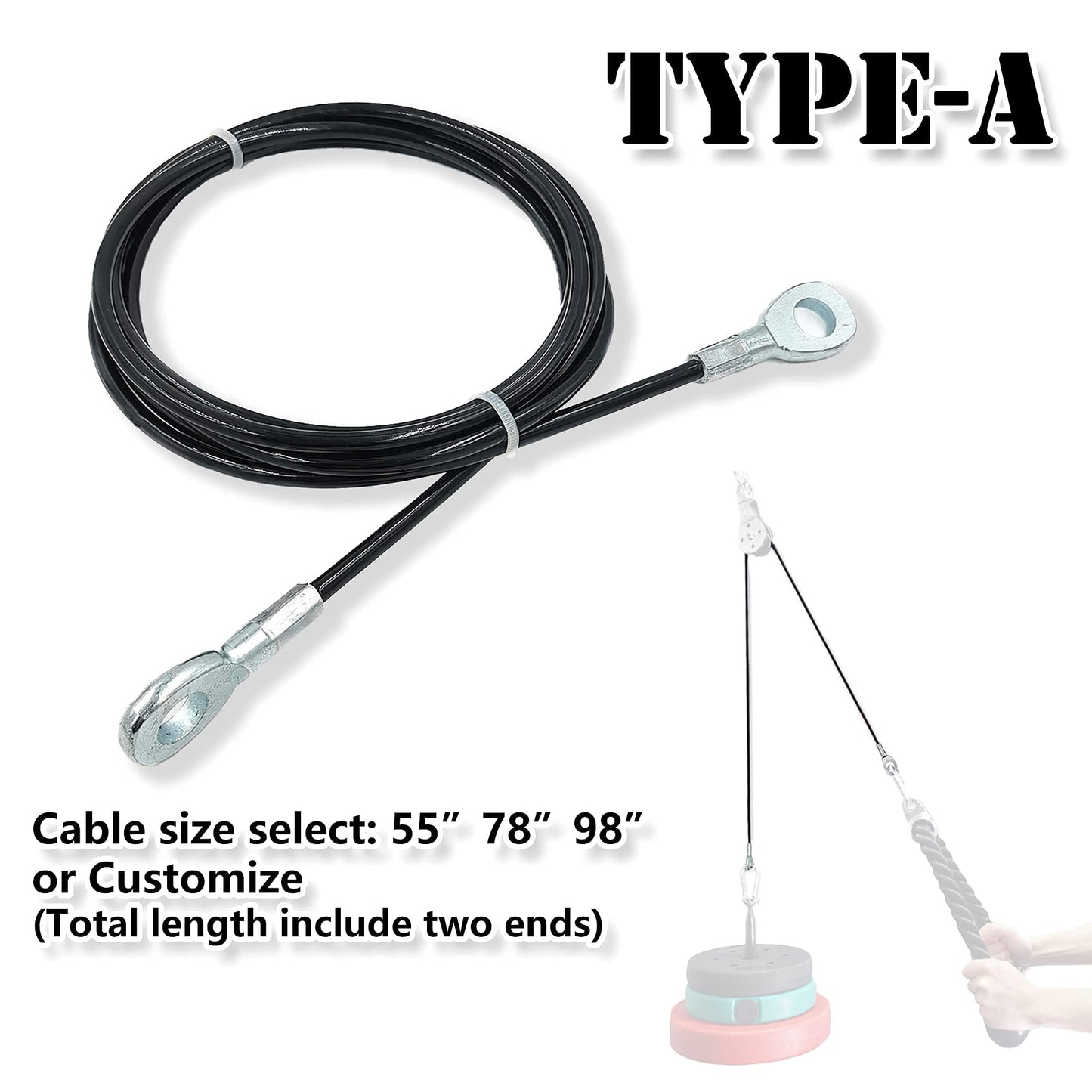 J Bryant Fitness Gym Cable Fitness Pulley Thick 5mm Heavy Duty Steel Wire Rope for Home Gym Cable Pulley Machine Accessories (Type-A, 118")