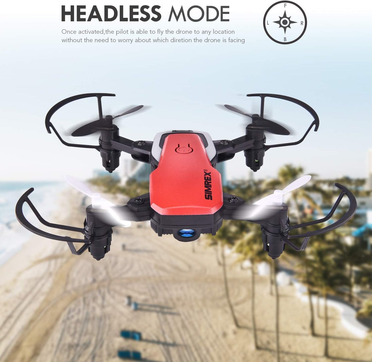 SIMREX X300C Mini Drone with Camera 720P HD FPV, RC Quadcopter Foldable, Altitude Hold, 3D Flip, Headless Mode, Gravity Control and 2 Batteries, Gifts for Kids, Adults, Beginner, Red