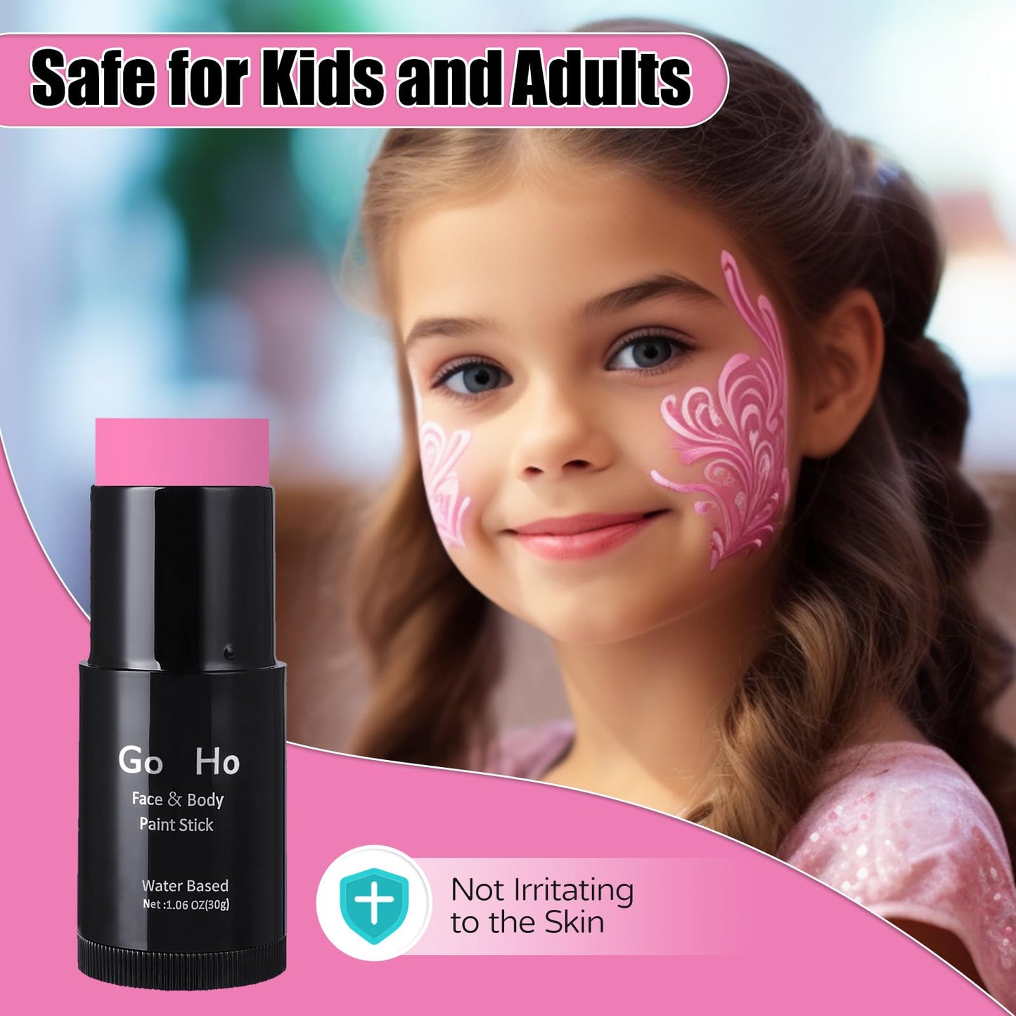 Go Ho Hot Pink Face Body Paint Stick,Water Based Washable Hot Pink Face Paint Stick,Non-toxic Full-coverage Cream Pink Body Paint for Adults Children Halloween Cosplay SFX Makeup