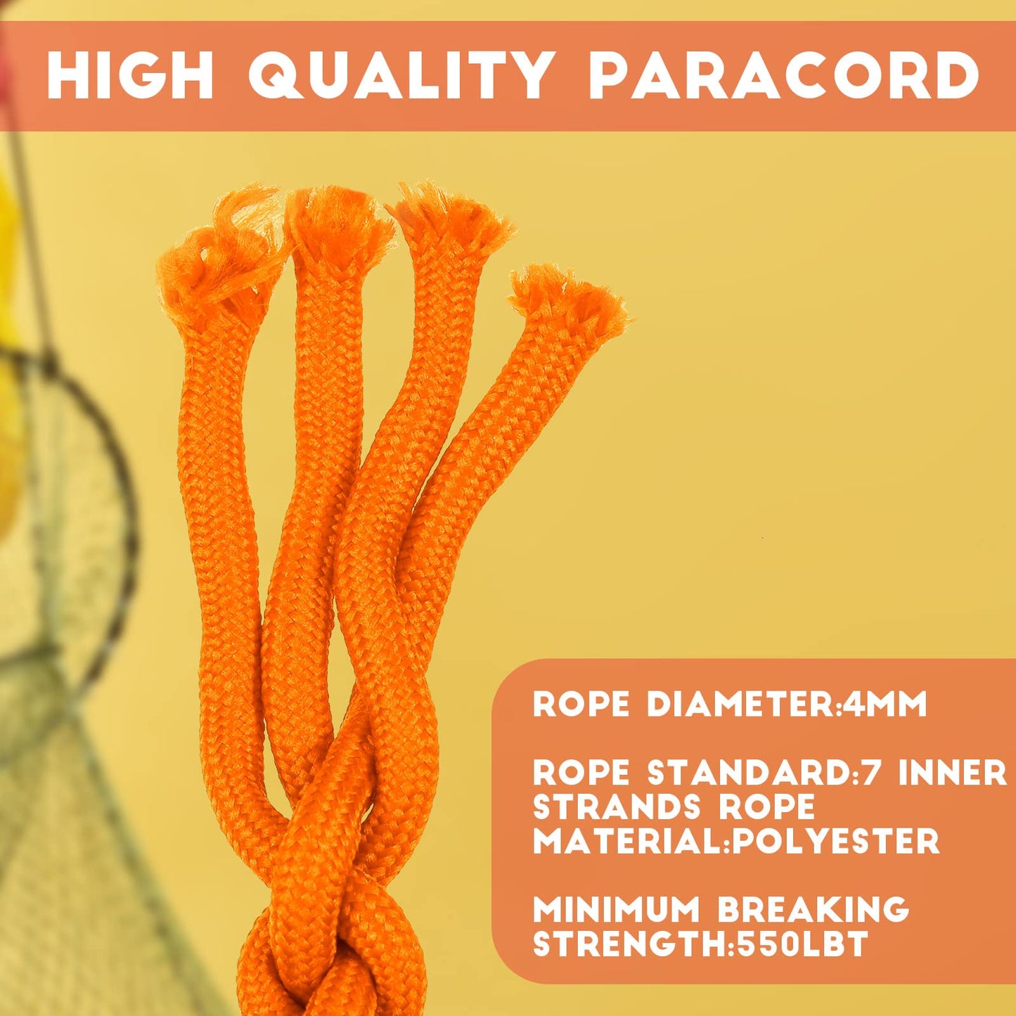 Frienda 2 Set Heavy Duty Paracord Lanyard Necklace Whistles Strap Braided 550 Keychain Lanyard for Outdoor Activities (Orange)