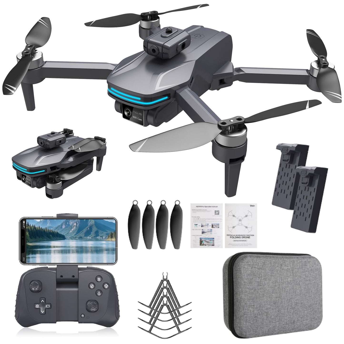 Foldable Drone with 4K Electrically Adjustable Dual Camera for Beginner, Brushless RC Quadcopter with Altitude Hold, Carring Case, Headless Mode, One Key Take Off/Land, Obstacle Avoidance